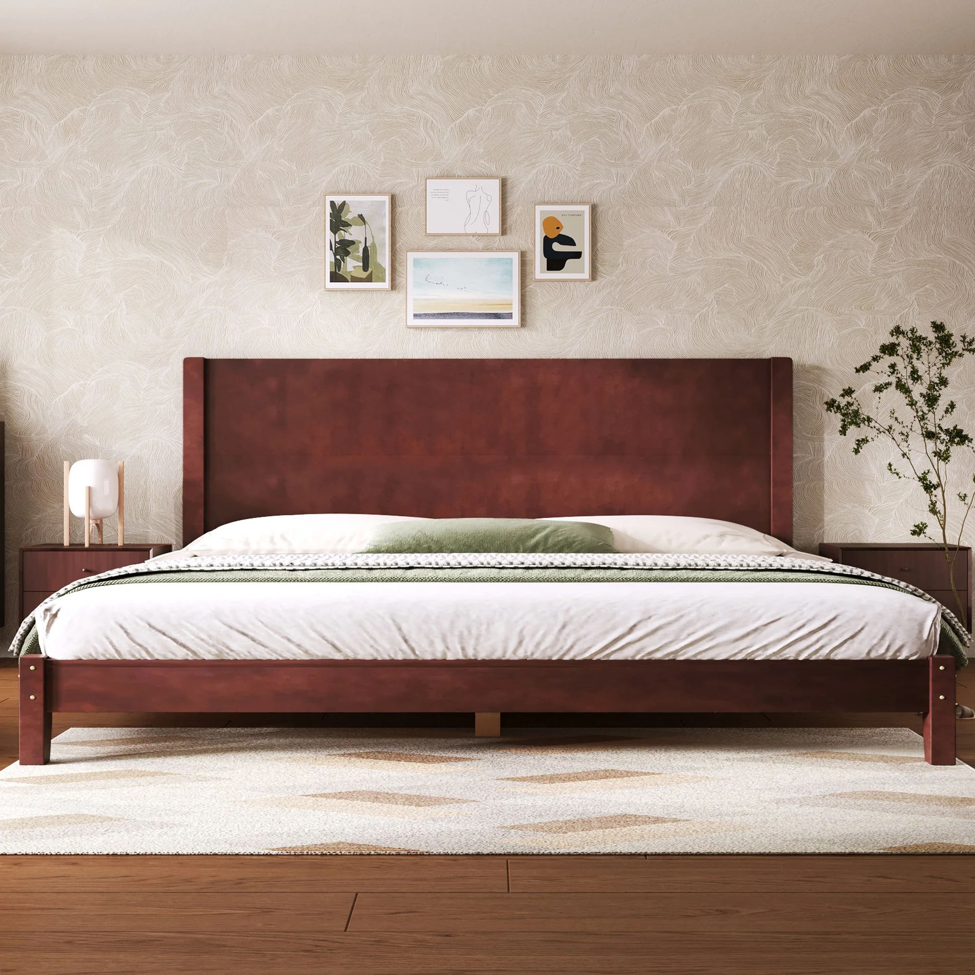 Platform Bed with Headboard and Slatted Base, 180x200cm, Brown Wood - Image 2