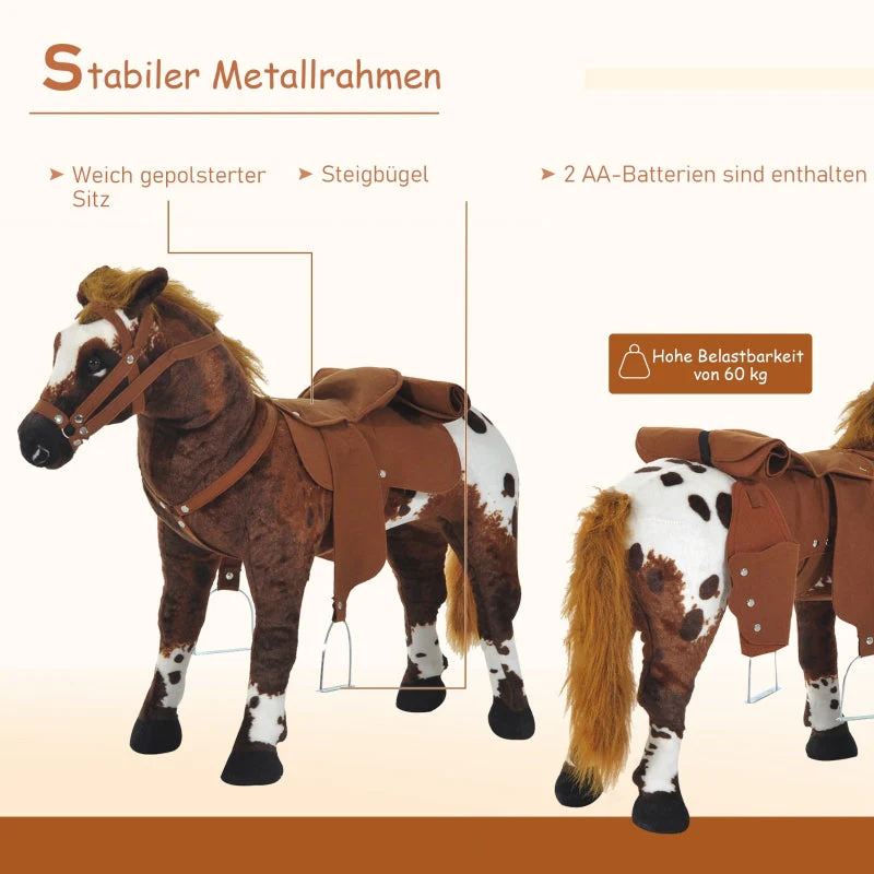 Plush Riding Horse with Saddle, Sound and Stirrups, Brown - Image 6
