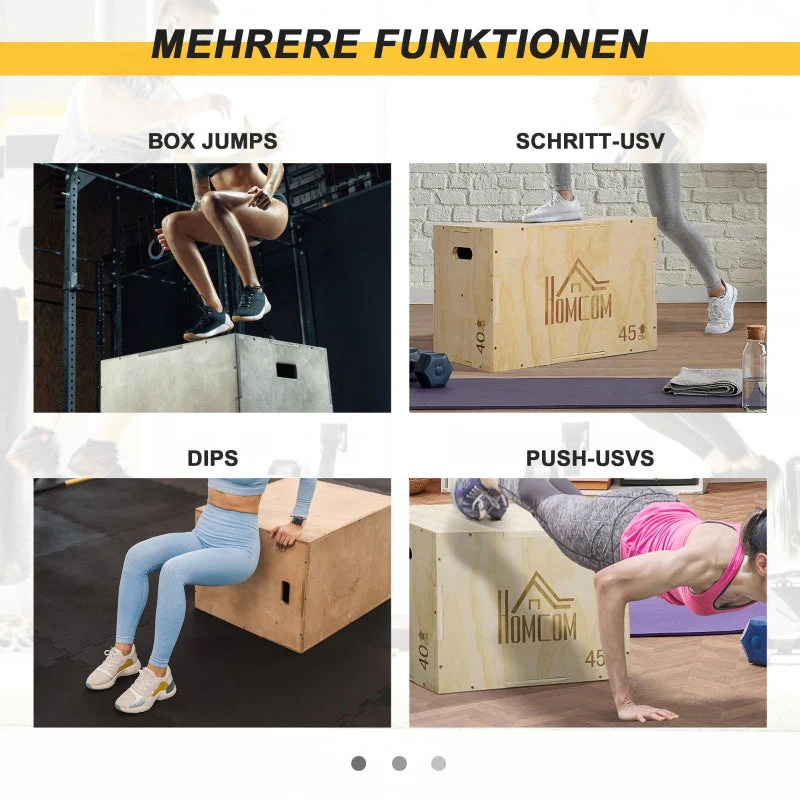 Plyo Box Jumping Platform with Handle 45x40x60cm, Natural Wood - Image 7