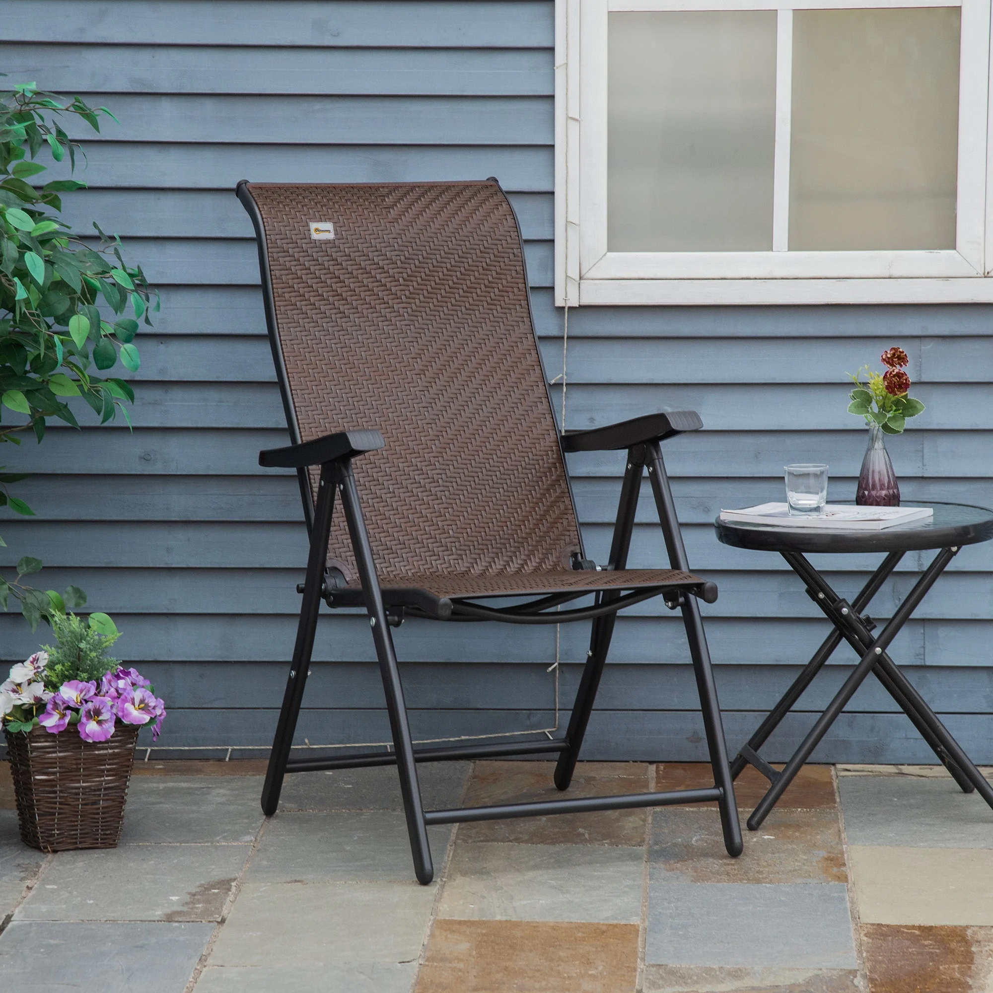 Polyrattan Folding Chair Adjustable Backrest Armrests Garden 7-Position - Image 2