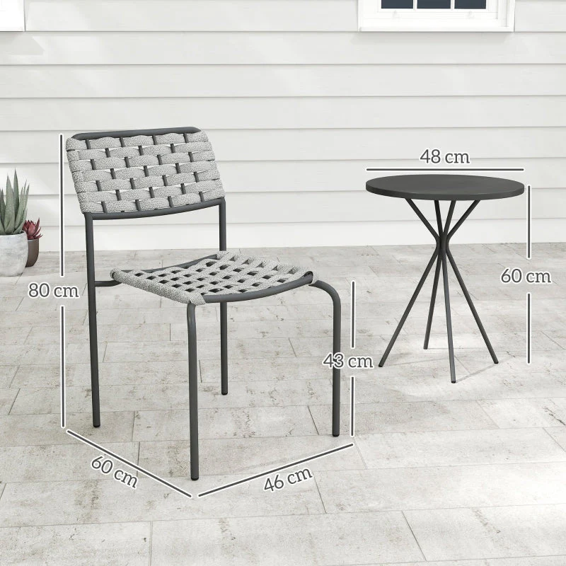 Polyrattan Garden Furniture Set, 2-Person 3-Piece Stackable Chairs & Table, Grey - Image 3