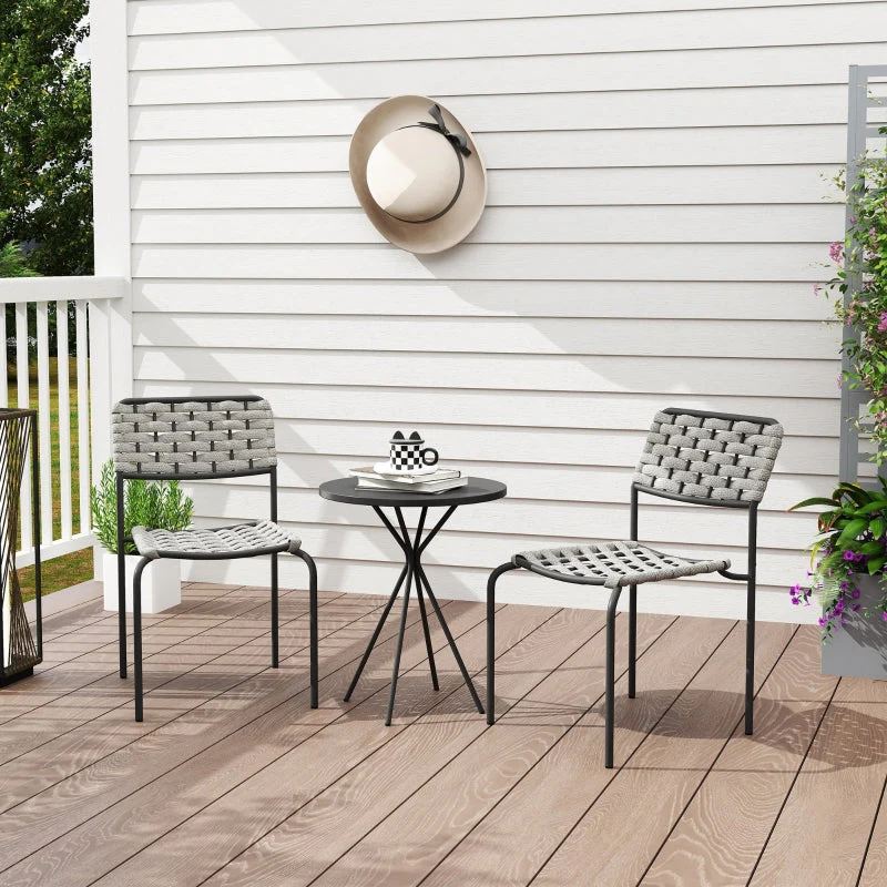 Polyrattan Garden Furniture Set, 2-Person 3-Piece Stackable Chairs & Table, Grey - Image 7