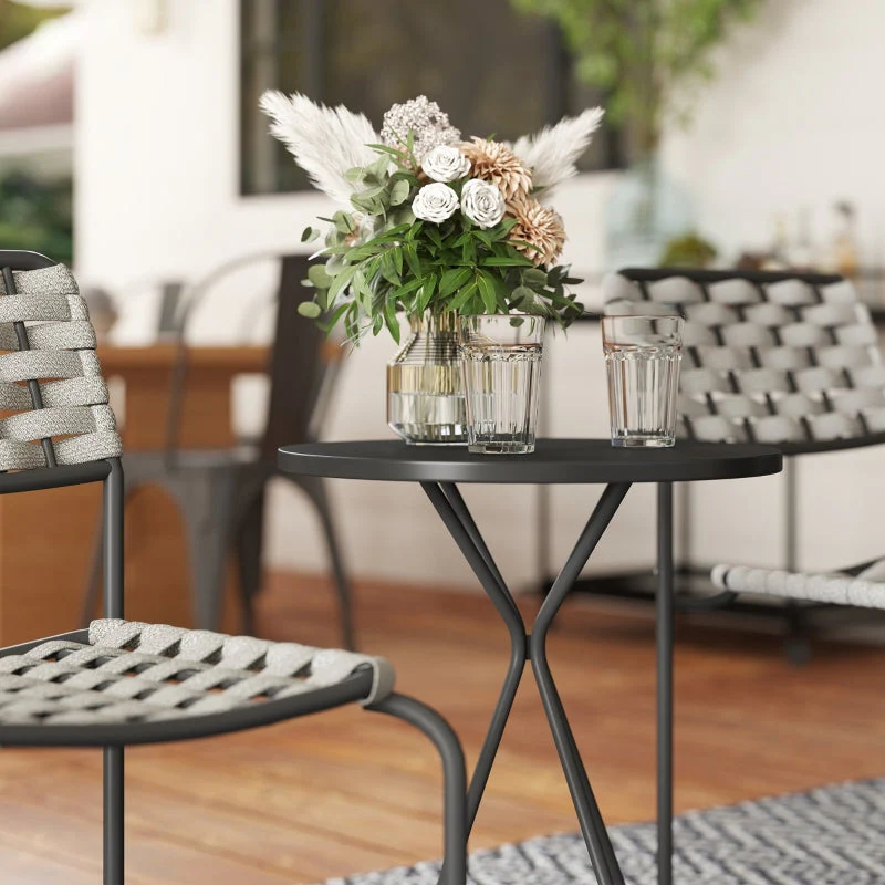 Polyrattan Garden Furniture Set, 2-Person 3-Piece Stackable Chairs & Table, Grey - Image 8