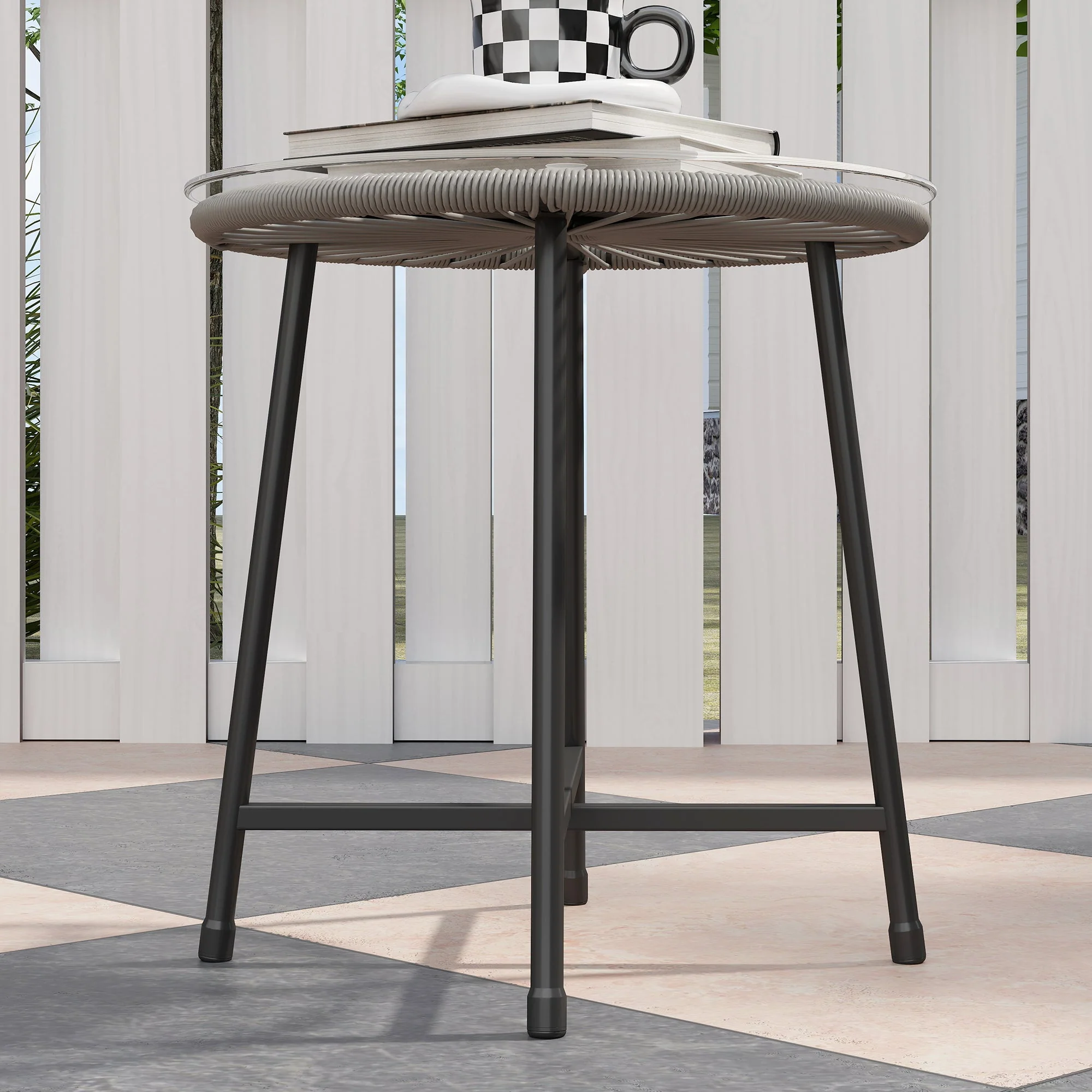 Polyrattan Garden Furniture Set for 2, 3-Piece with Chairs and Side Table, Dark Gray - Image 8