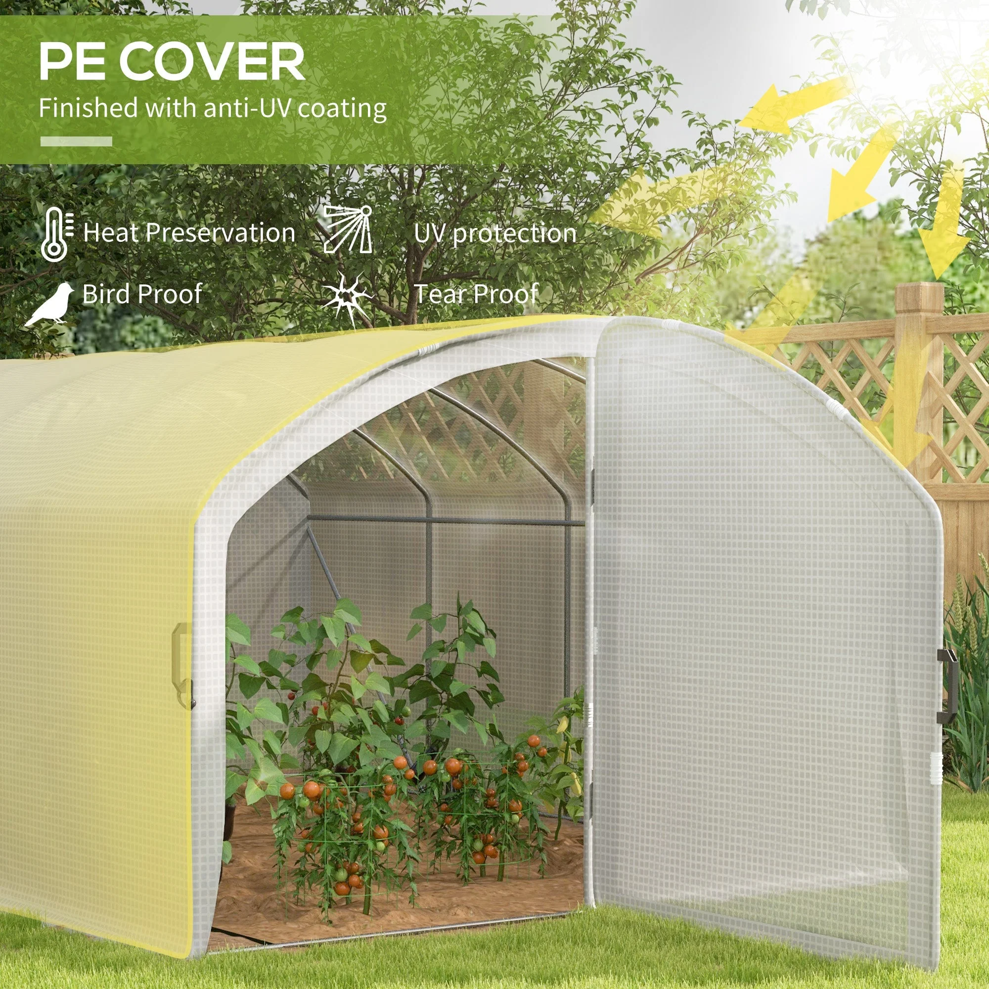 Polytunnel Greenhouse Walk-in 4 x 3 x 2m UV-resistant PE Cover Galvanised Steel Frame, White - Image 4