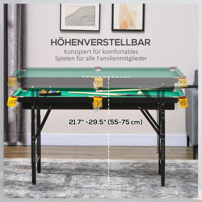 Pool Table with Folding and Height-Adjustable Design, Includes 2 Queues and 16 Balls, Green - Image 4