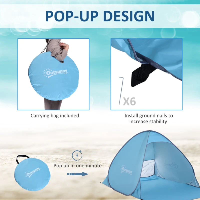 Pop-up Beach Tent UV 30+ Protection for 2-3 Person, Blue - Image 5
