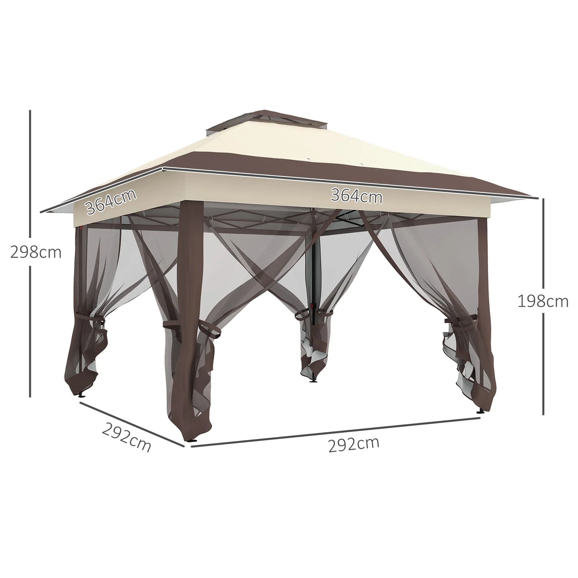 Pop up Gazebo 3.6 x 3.6m Height Adjustable with Netting, Khaki - Image 3
