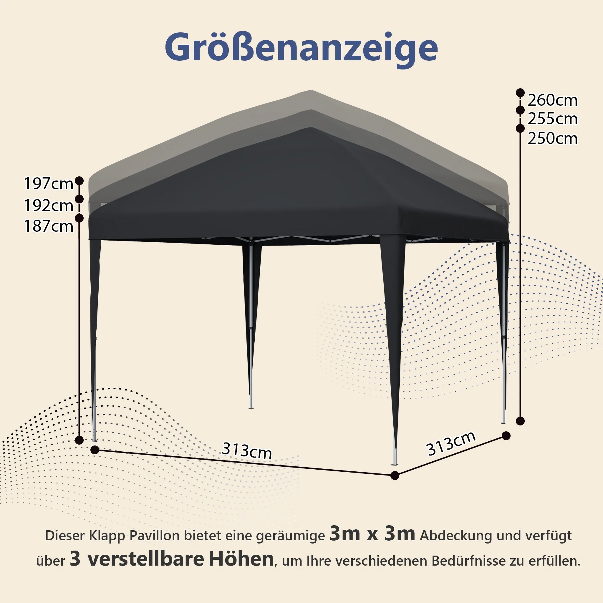 Pop-up Gazebo 3x3m Height-adjustable Folding Garden with Sandbags and Carrying Bag Black - Image 2