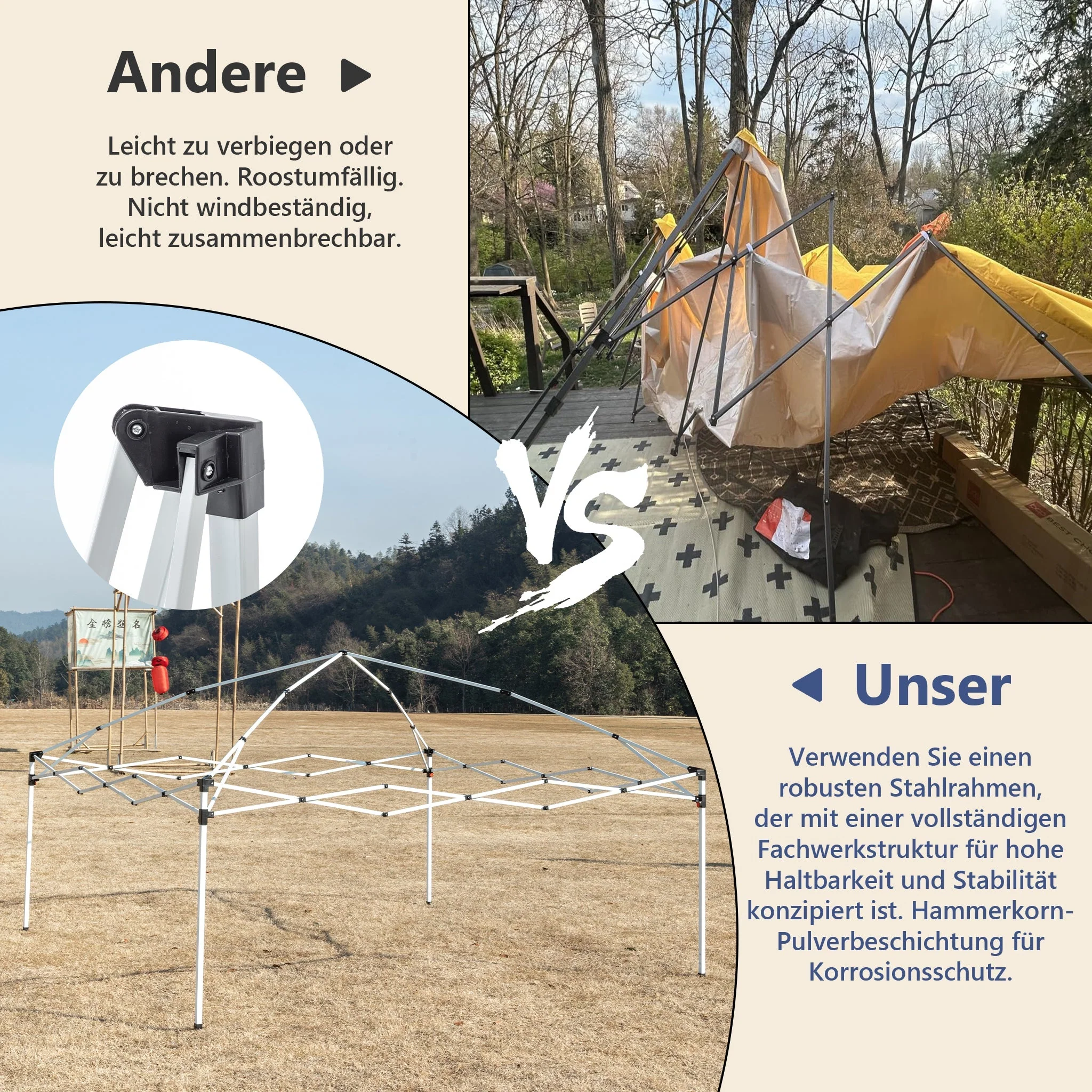 Pop-up Gazebo 3x3m Height-adjustable Folding Garden with Sandbags and Carrying Bag Black - Image 5