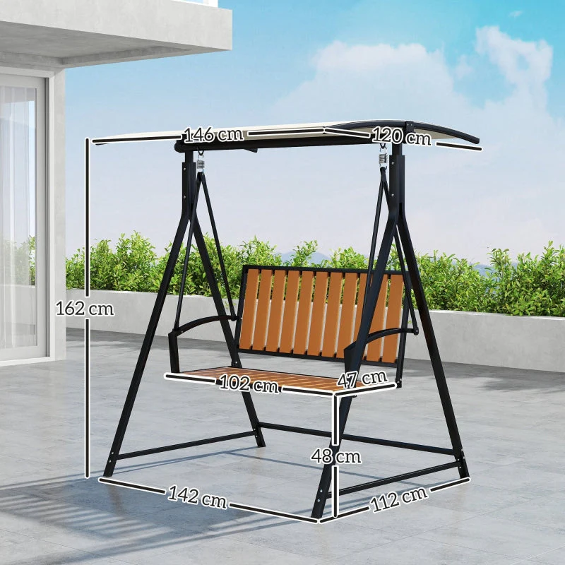 Porch Swing, 2-Seater, Adjustable Sunroof, Weatherproof, Black - Image 3