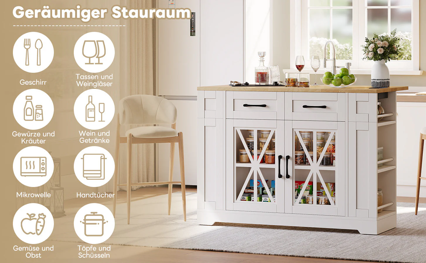 Portable Kitchen Island 120cm Folding Dining Table USB Charging Storage on Casters - Image 10