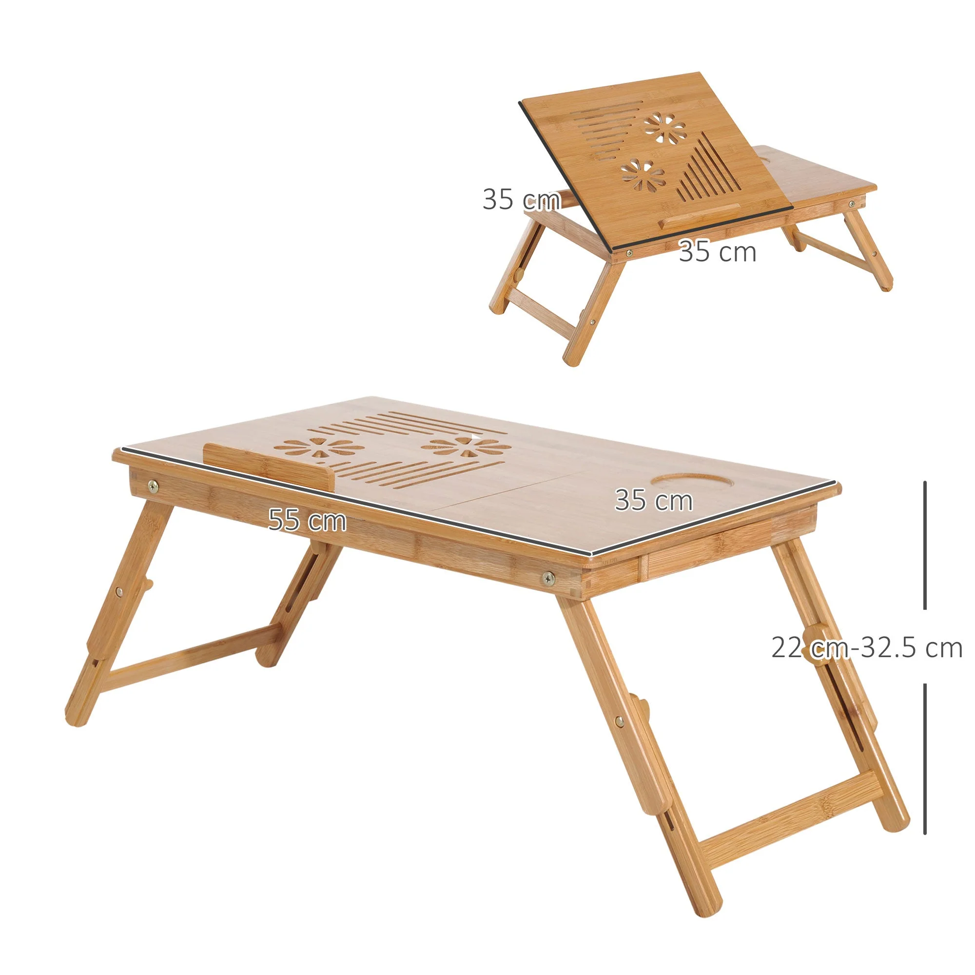 Portable Laptop Desk Bed Table, Adjustable Foldable with Drawer, Natural Wood Bamboo - Image 3