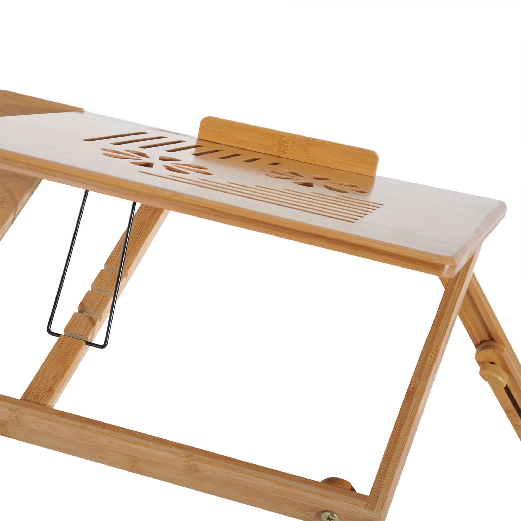 Portable Laptop Desk Bed Table, Adjustable Foldable with Drawer, Natural Wood Bamboo - Image 7