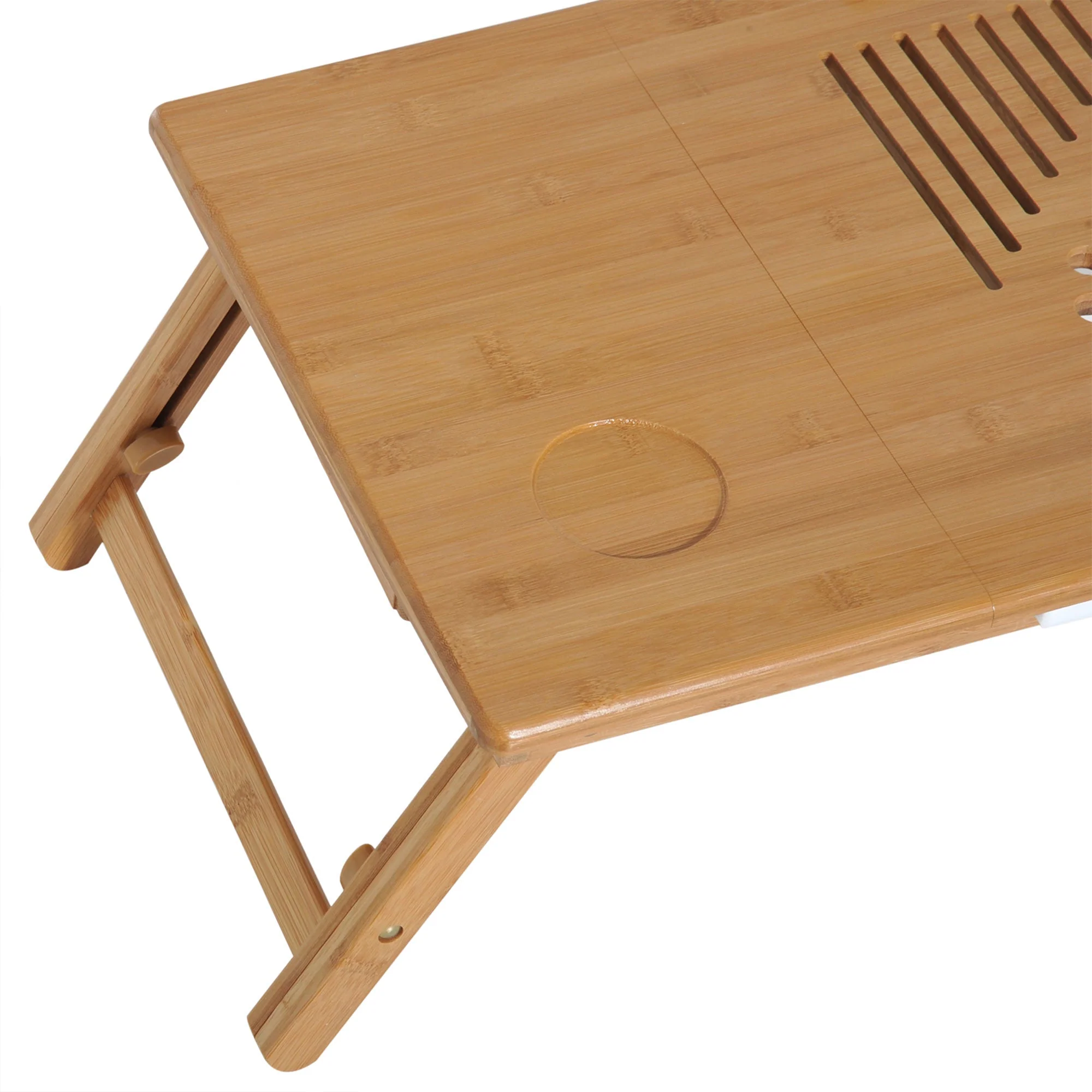 Portable Laptop Desk Bed Table, Adjustable Foldable with Drawer, Natural Wood Bamboo - Image 8
