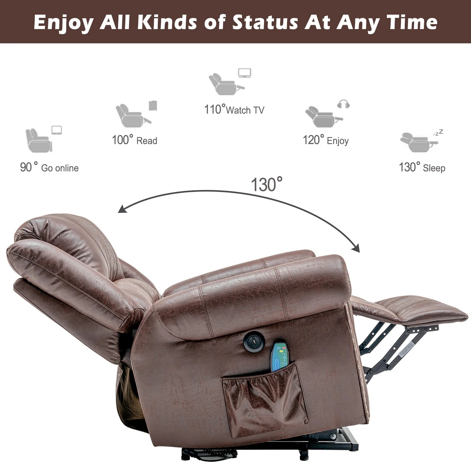 Power Lift Recliner Chair with Massage, Heat, USB Port & Pockets, Heavy Duty Electric Faux Leather - Image 3