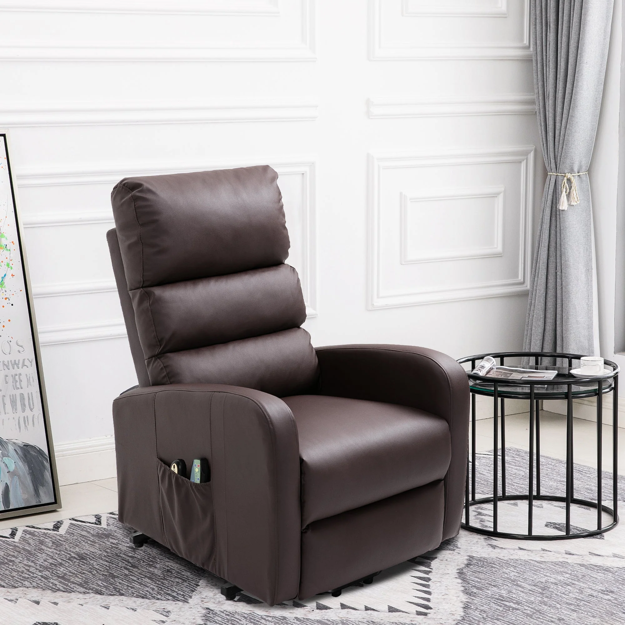 Power Massage Lift Recliner Chair, Heat, Vibration, Remote Control, PU Leather Brown - Image 16