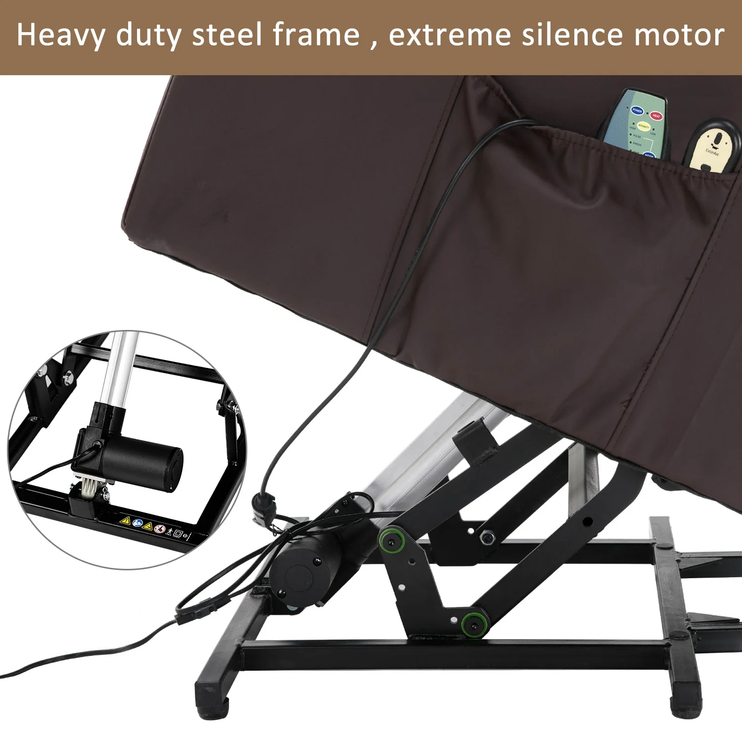 Power Massage Lift Recliner Chair, Heat, Vibration, Remote Control, PU Leather Brown - Image 23