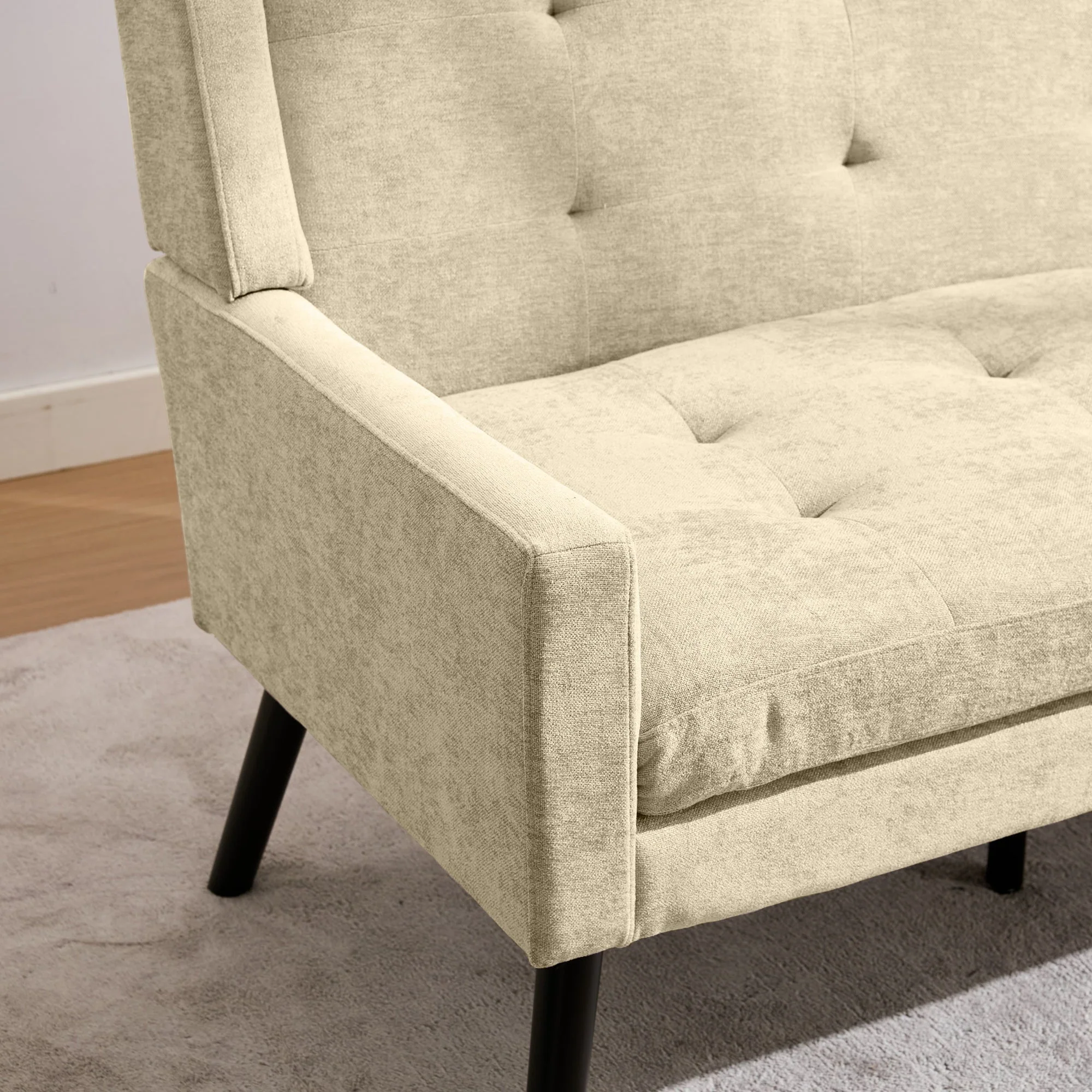 Premium 2-Seater Bench Button-Upholstered Accent Chair Solid Wood Linen - Image 6