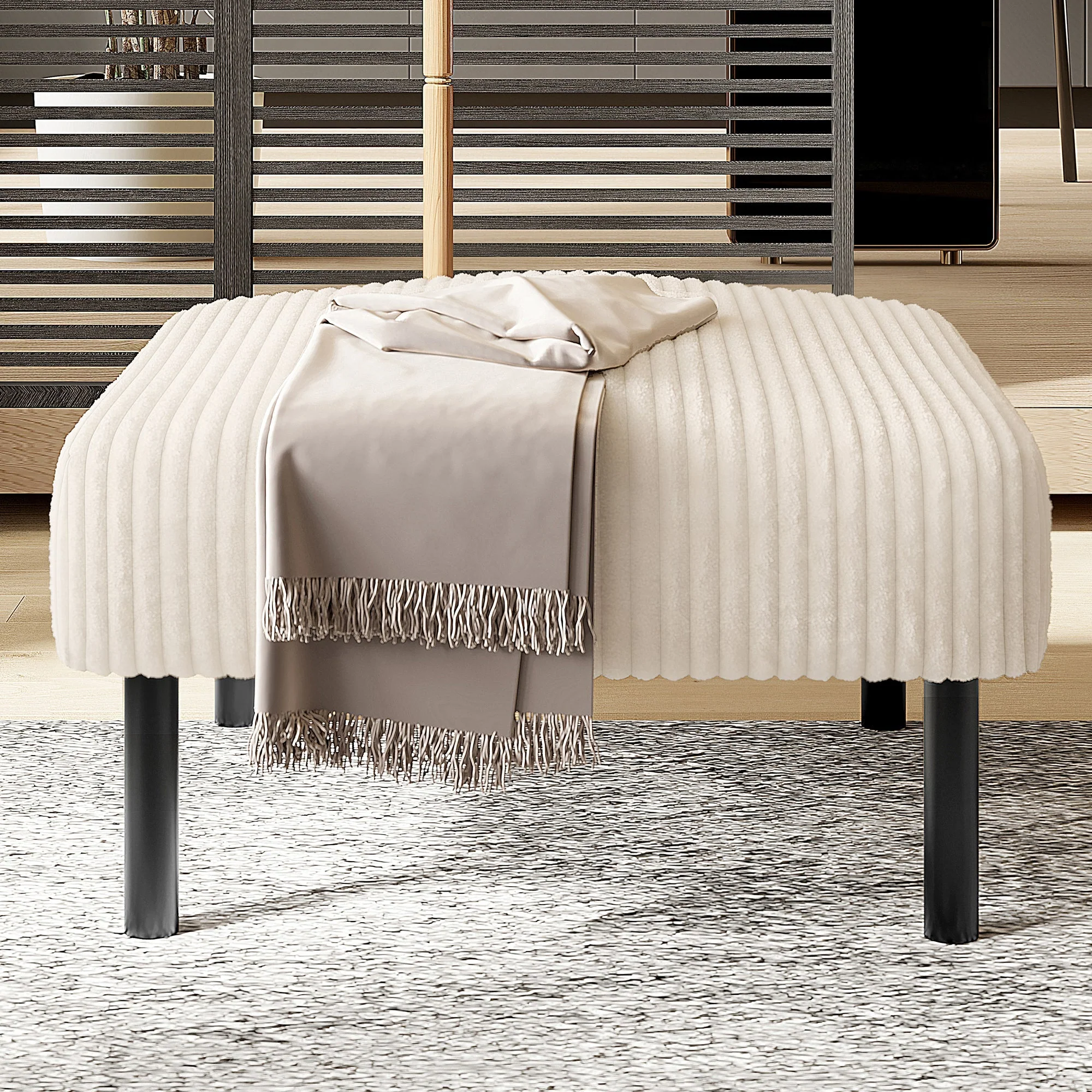 Premium Corduroy Stool - Metal Frame, Velour Cover - Corduroy - Image 5