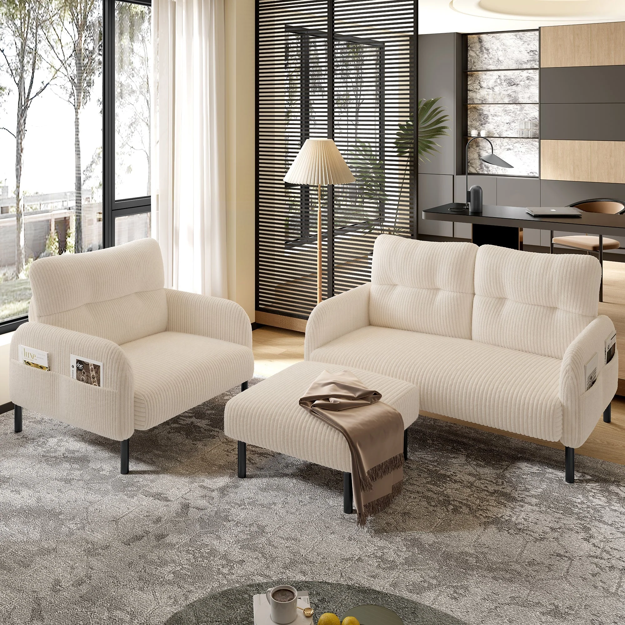 Premium Corduroy Stool - Metal Frame, Velour Cover - Corduroy - Image 8