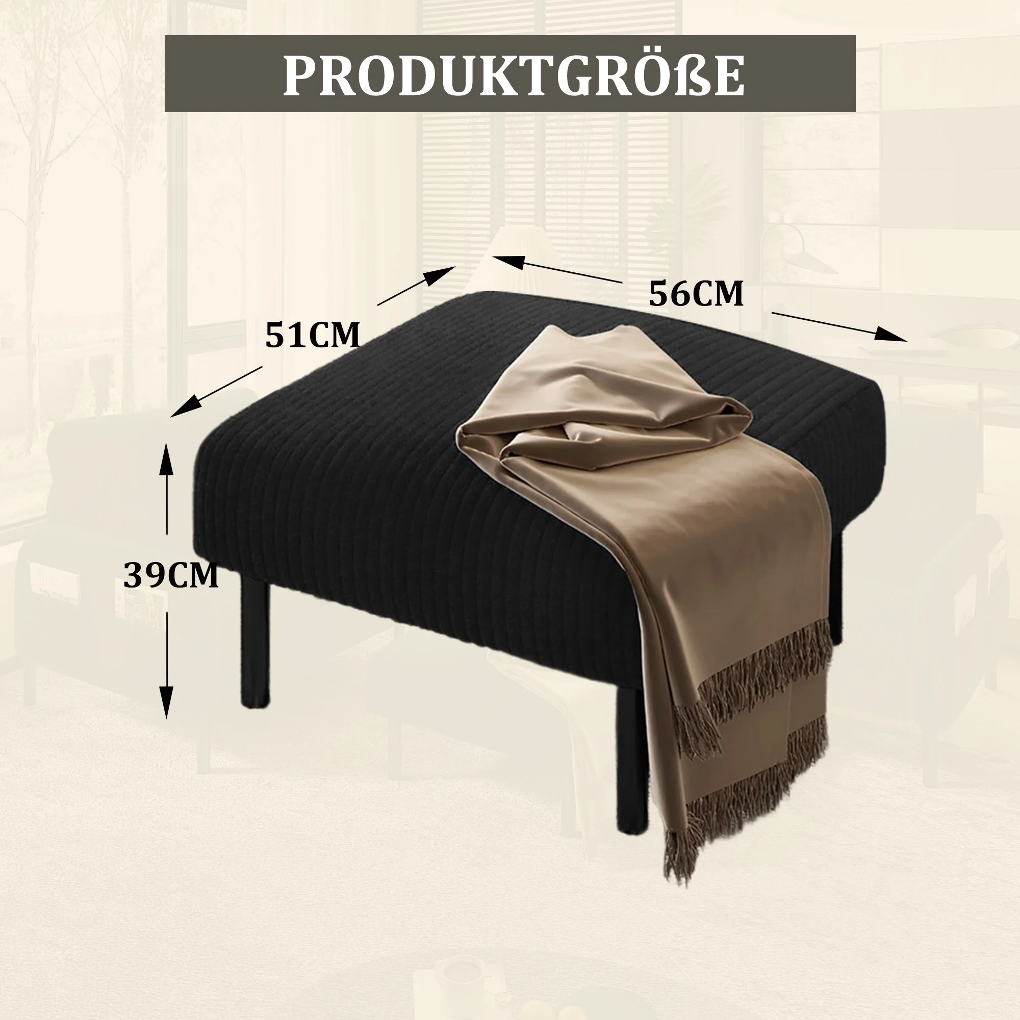 Premium Corduroy Stool with Metal Frame – Super-Soft Velour Cover - Image 2