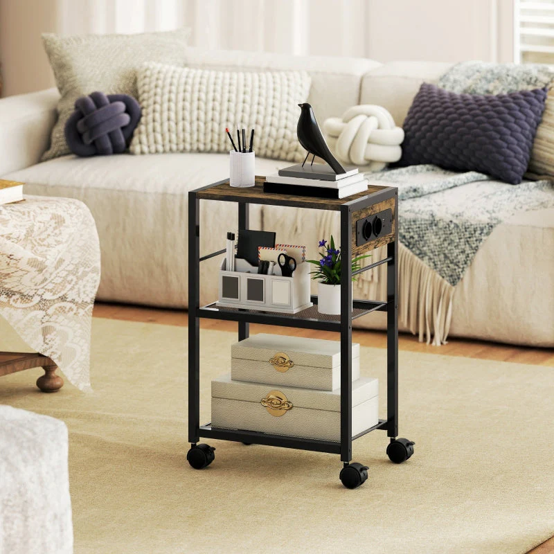 Printer Stand with Wheels Power Outlets USB & USB-C Ports - Rustic Brown - Image 8