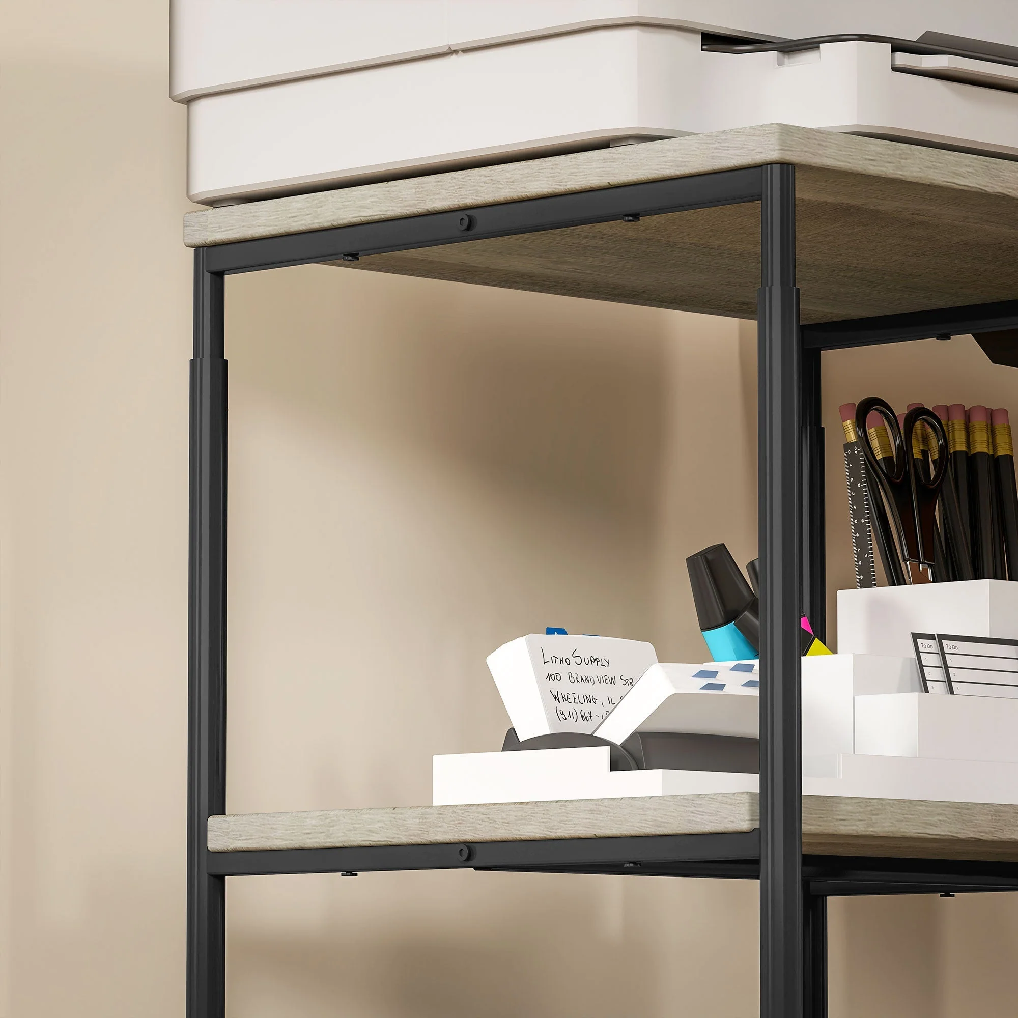 Printer Table, 3-Tier Stand with Casters, Steel - Image 8