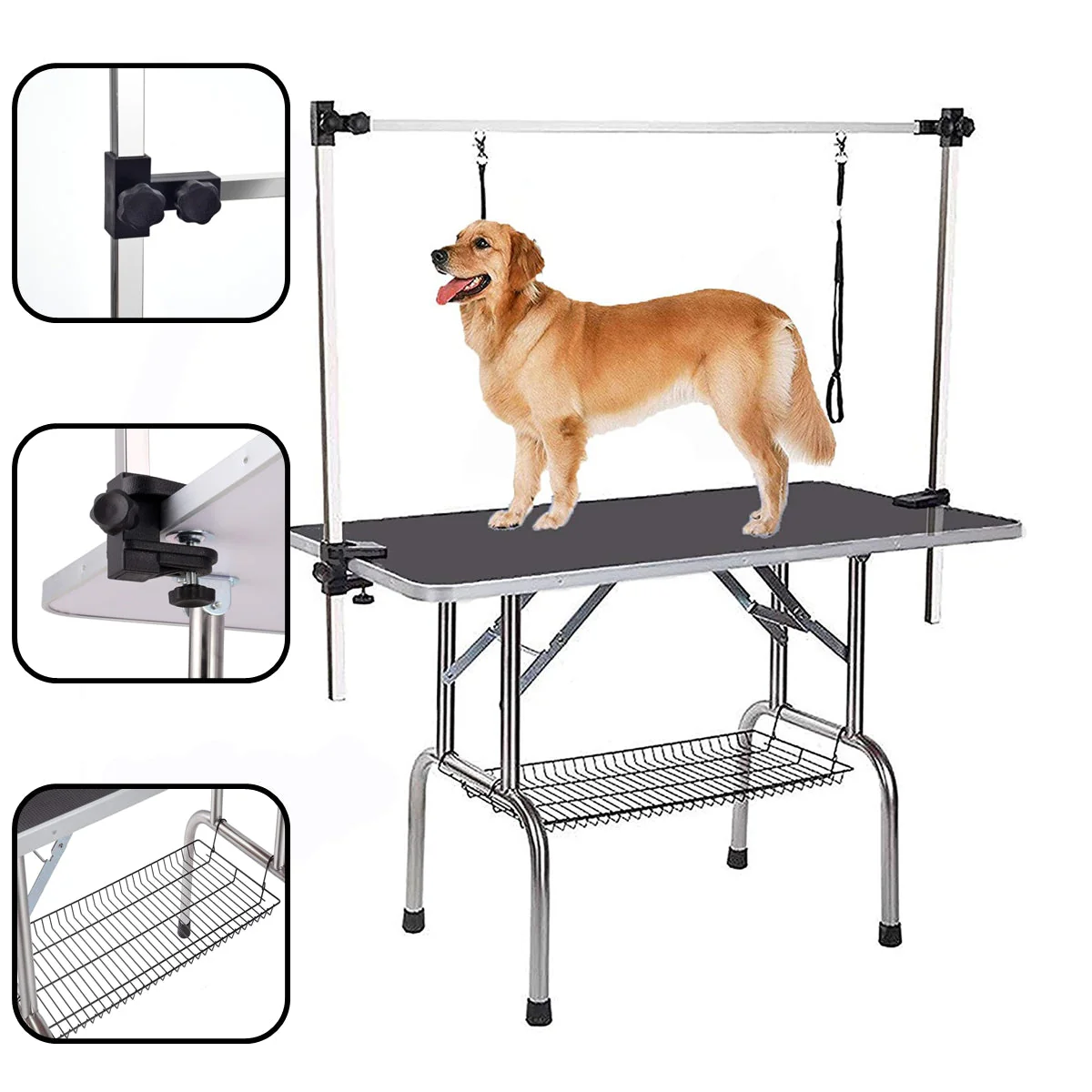 Professional Foldable Dog Grooming Table, Adjustable Arm, Robust, Mesh Tray & Rubber Mat - Image 4