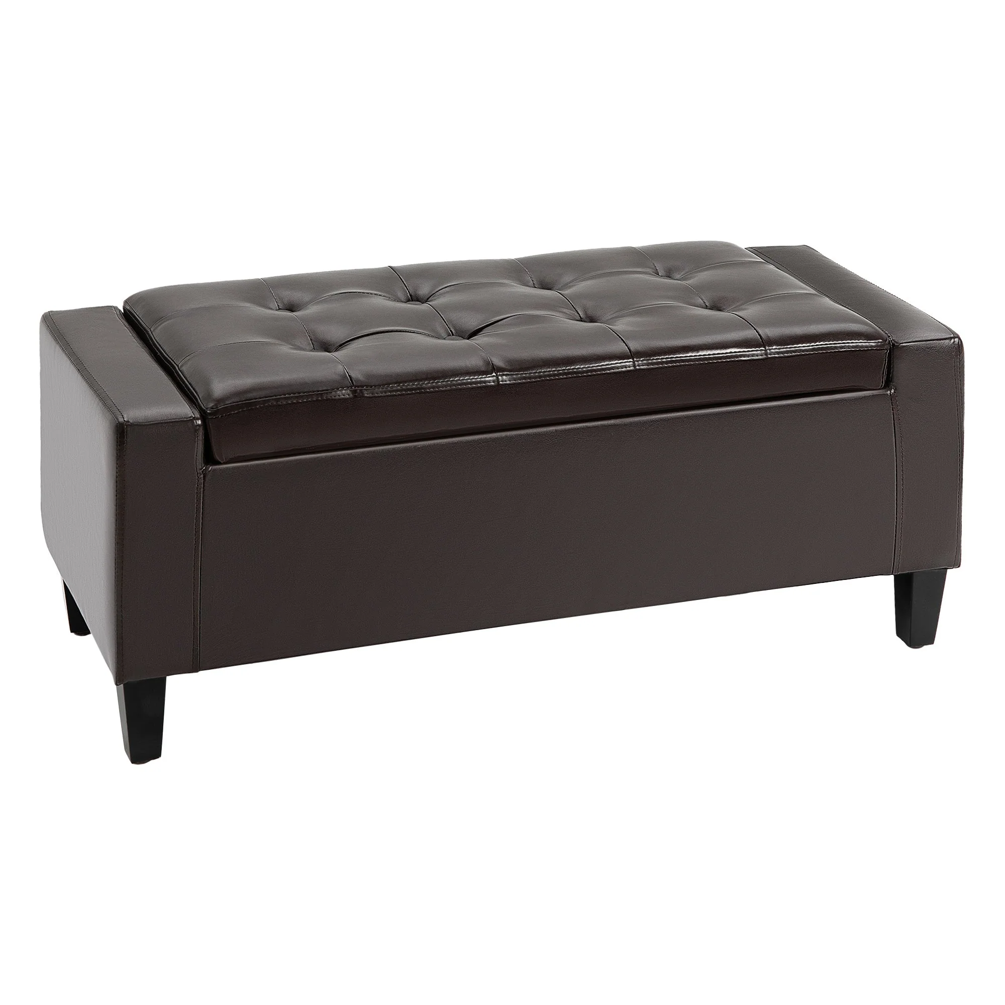 PU Leather Storage Ottoman Bench Chest Cube w/ Flipping Top Brown - Image 2