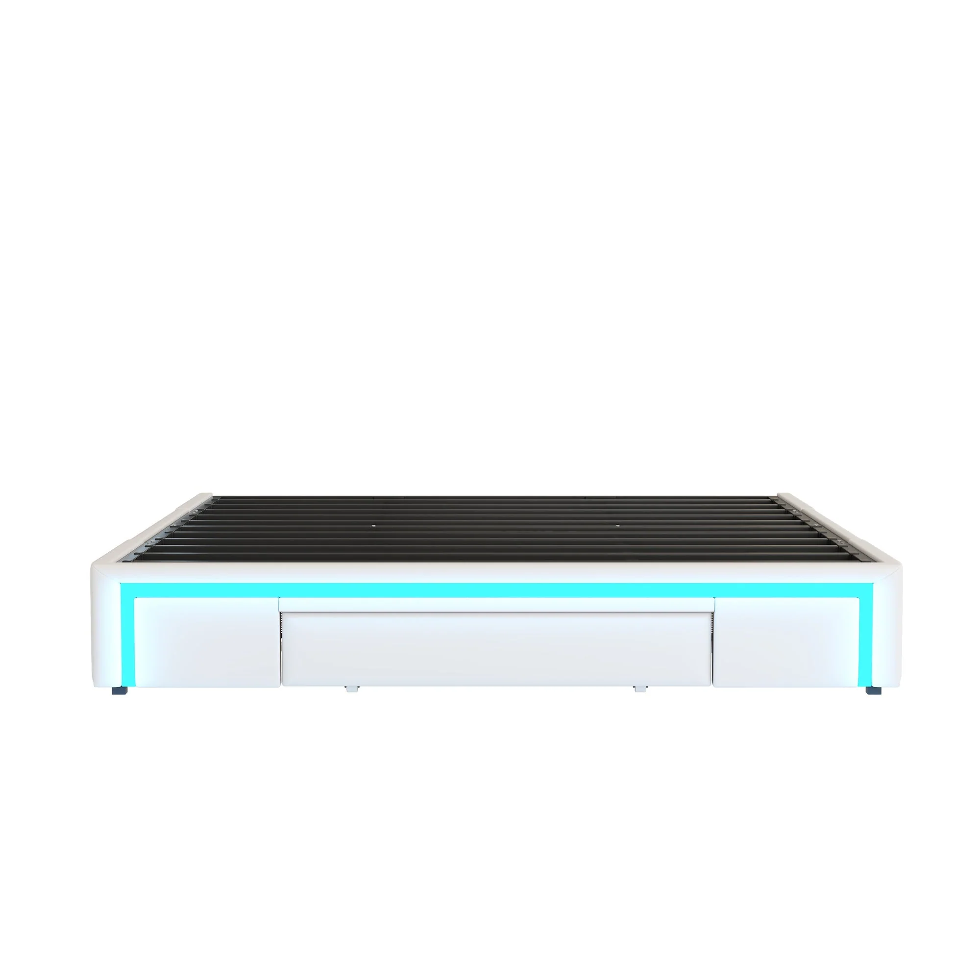 PU-Leder-Bettgestell mit Schubladen und LED-Beleuchtung, Beige/Grau - Image 2