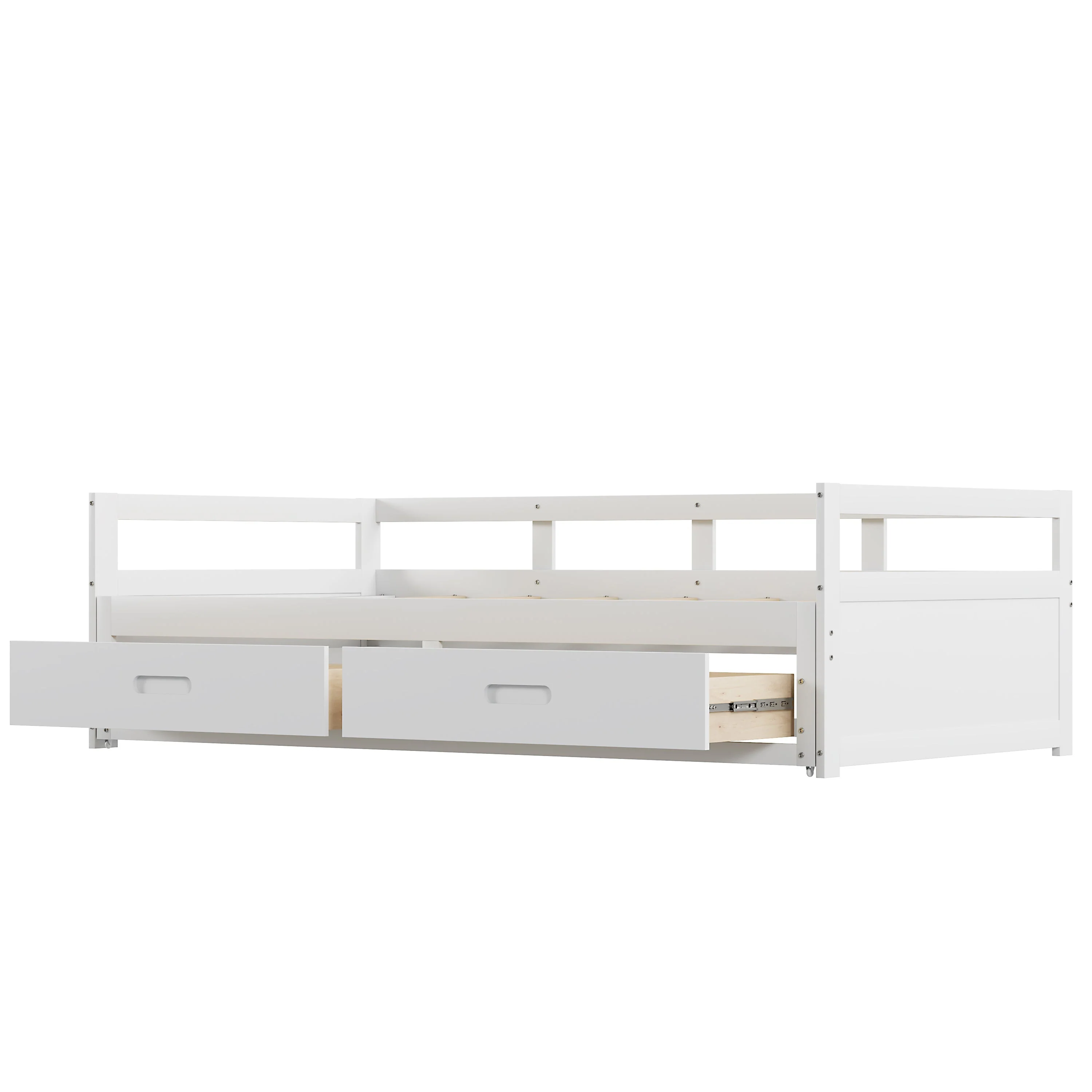 Pull-out Sofa Bed, 90/180x200 cm, Drawers & Slatted Frame, Pine Wood, White - Image 6