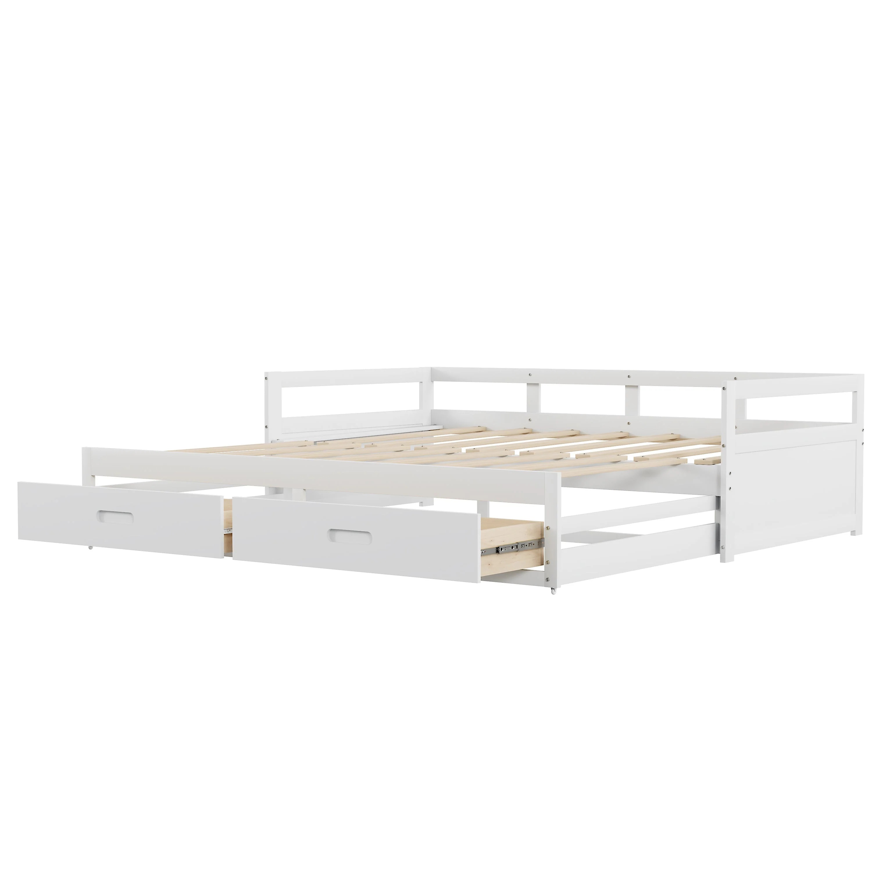 Pull-out Sofa Bed, 90/180x200 cm, Drawers & Slatted Frame, Pine Wood, White - Image 8