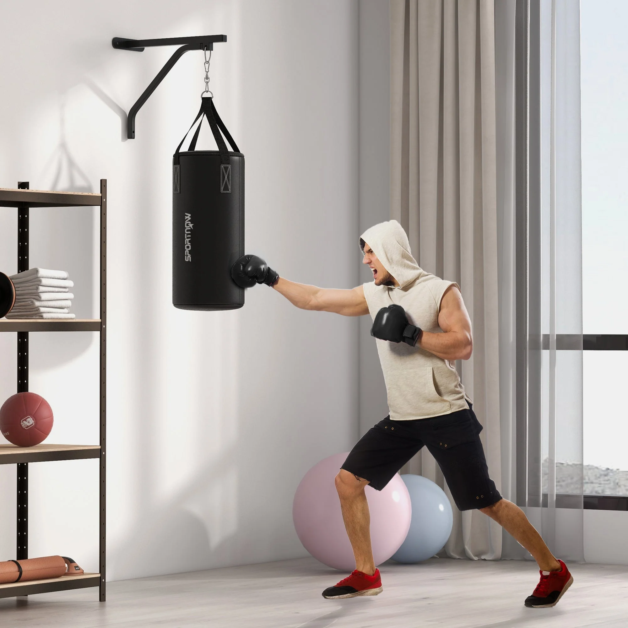 Punching Bag Wall Mount, Adjustable, Steel, Black