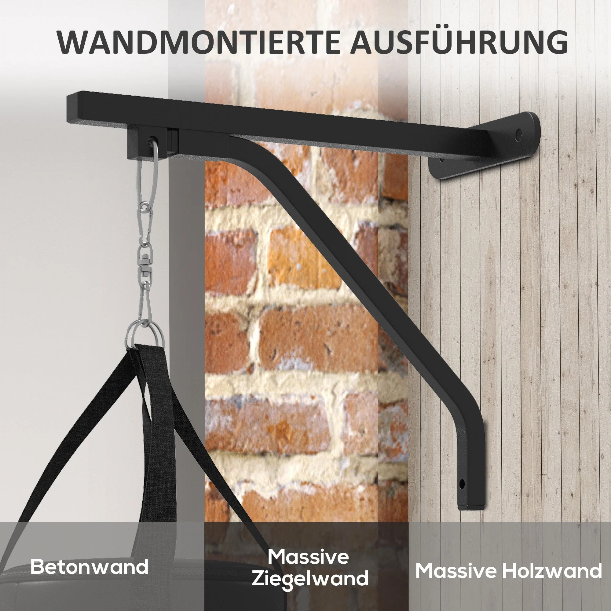Punching Bag Wall Mount, Adjustable, Steel, Black - Image 6