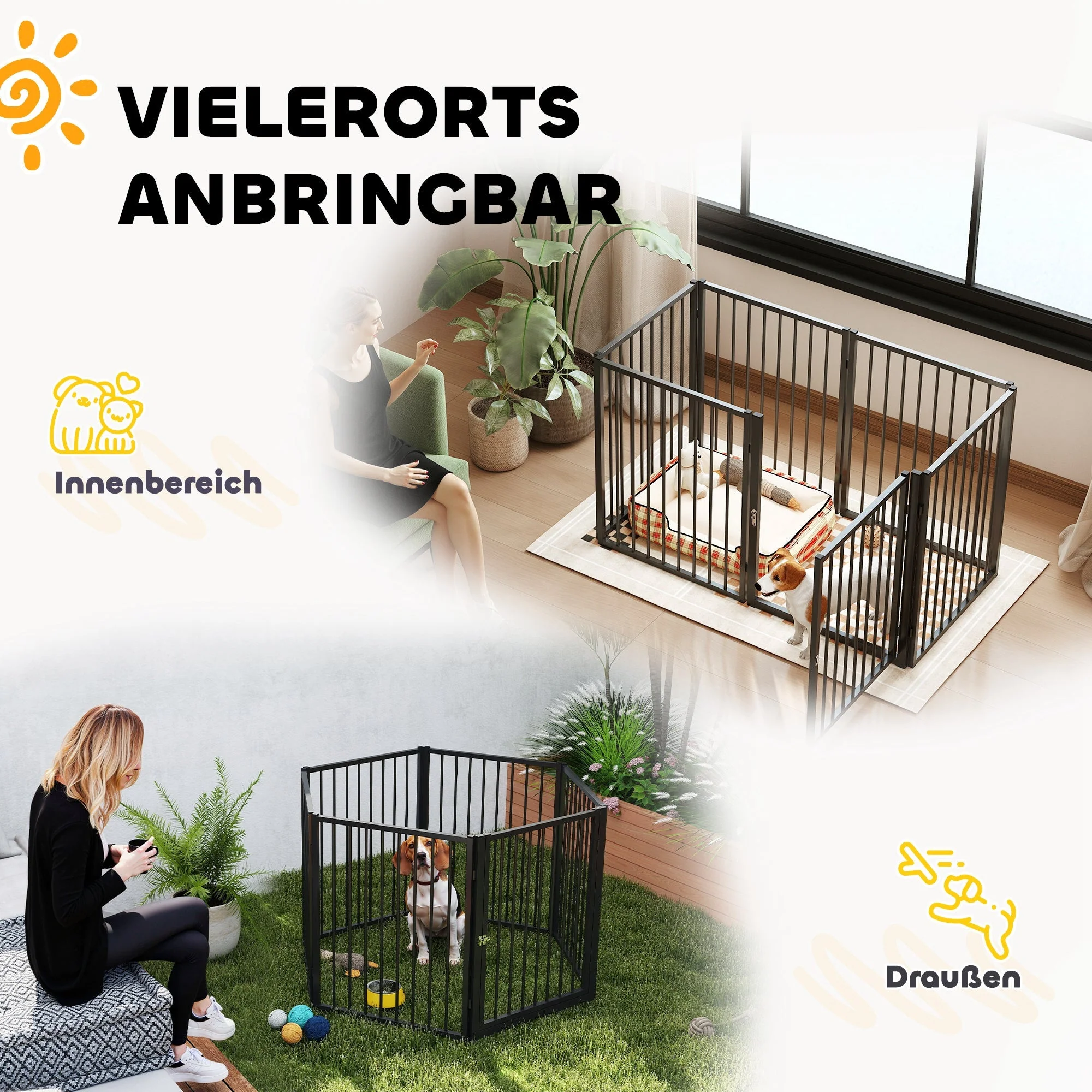 Puppy Playpen, 76cm High, 8-Piece with Door, Steel, Black - Image 4