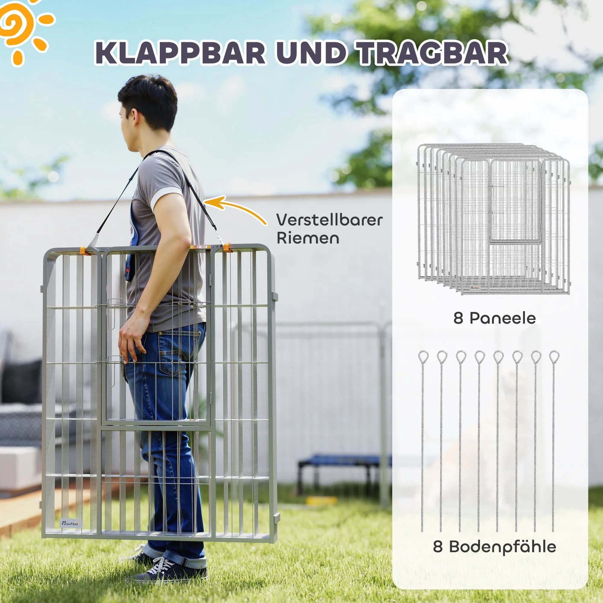 Puppy Playpen 8-Piece 100cm High Outdoor Run Steel Silver - Image 6
