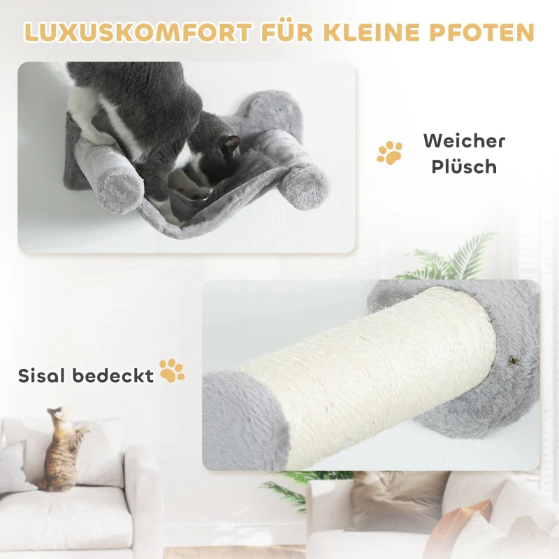 PwaHut Cat Climbing Wall Set with Cat House, Hammock, Scratching Post, Grey - Image 6