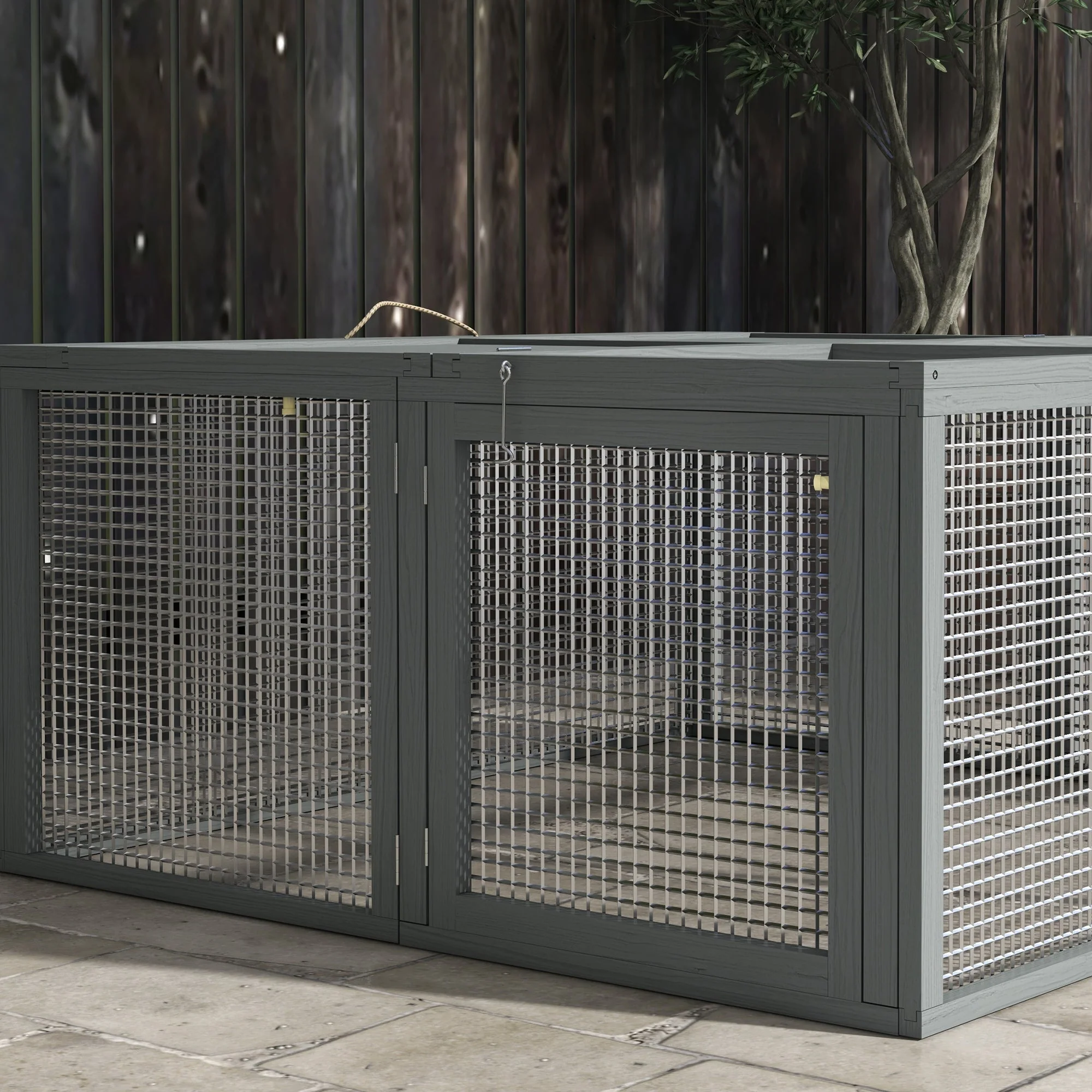 Rabbit Hutch Foldable Cage with Run Hinged Roof, Natural Wood - Image 7