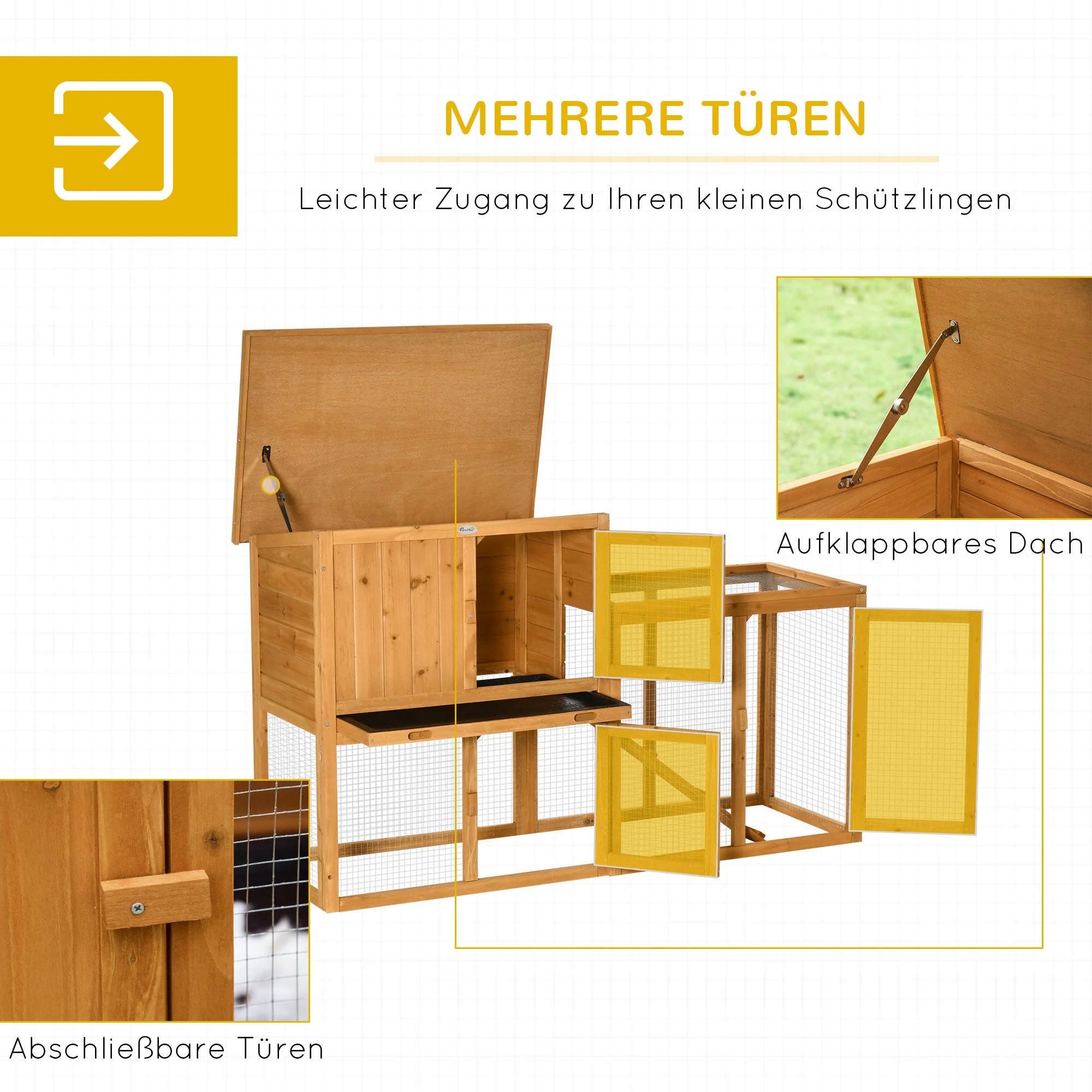 Rabbit Hutch, Removable Tray, Ramp, Fir Wood, Orange - Image 6