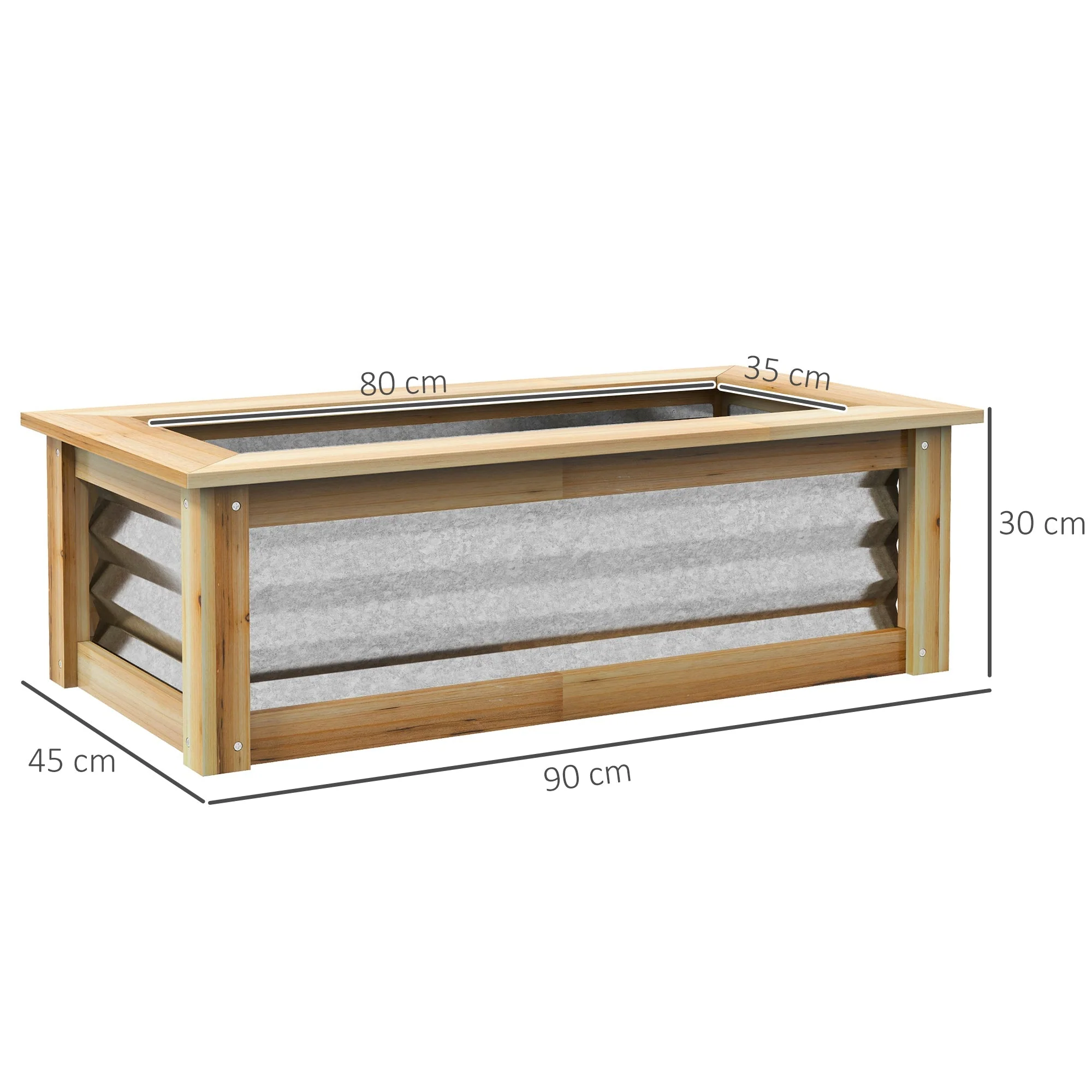 Raised Bed, 90x45x30cm, Robust & Weatherproof, Metal & Wood - Image 3