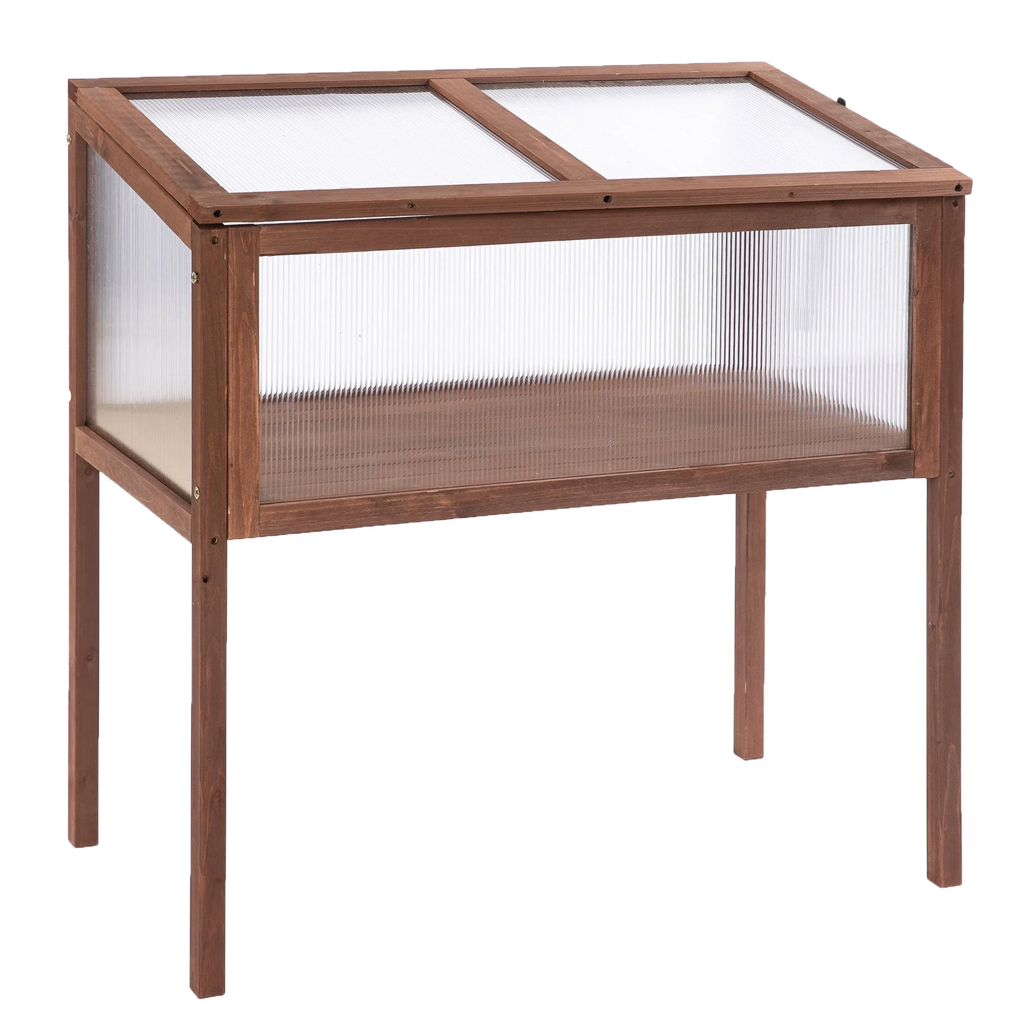 Raised Bed Cold Frame Planter, 90 x 50 x 93 cm, Fir Wood & PC Board, Brown - Image 2