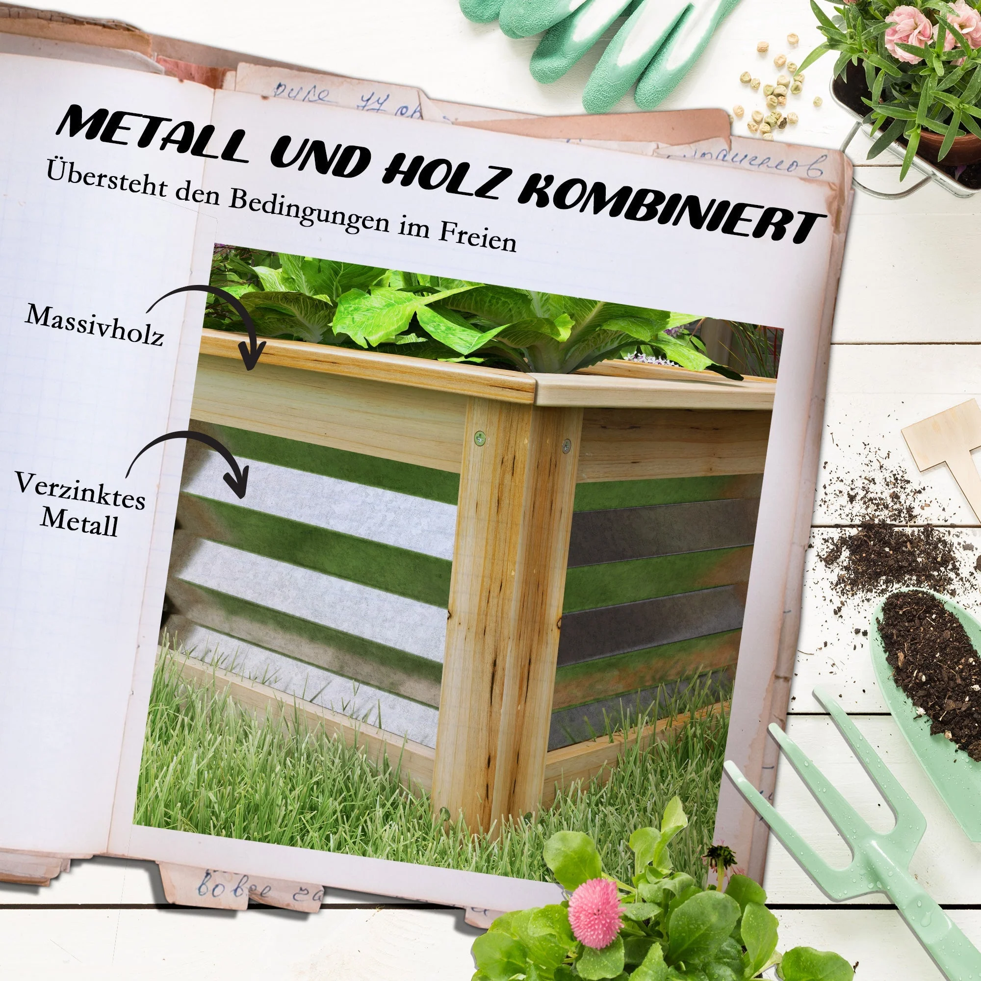 Raised Bed, Flower Box Planter, Metal & Wood - Image 4
