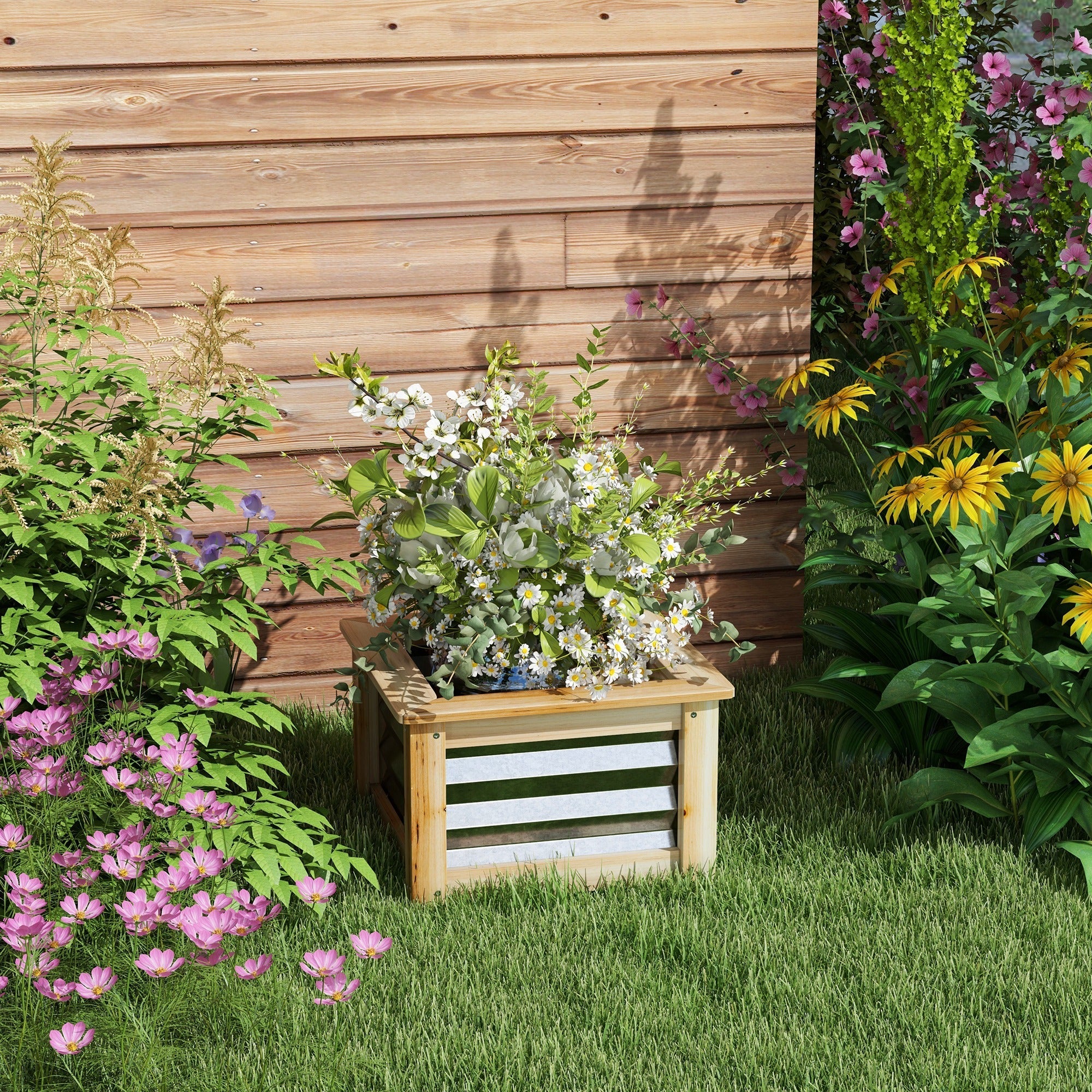 Raised Bed, Flower Box Planter, Metal & Wood - Image 6
