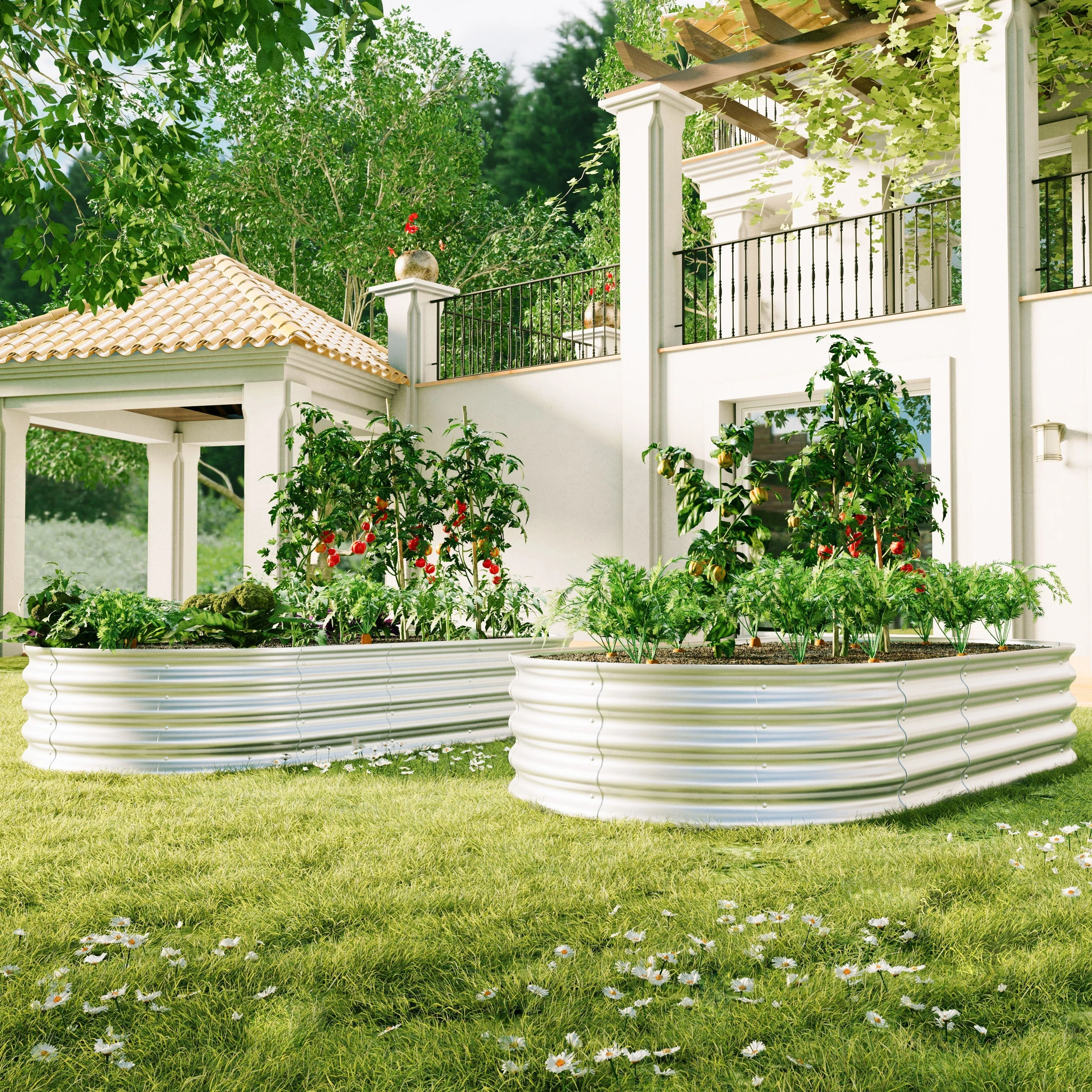Raised Bed Galvanized Metal Planter Elevated Garden Kit, Rust Resistant, Easy Assembly