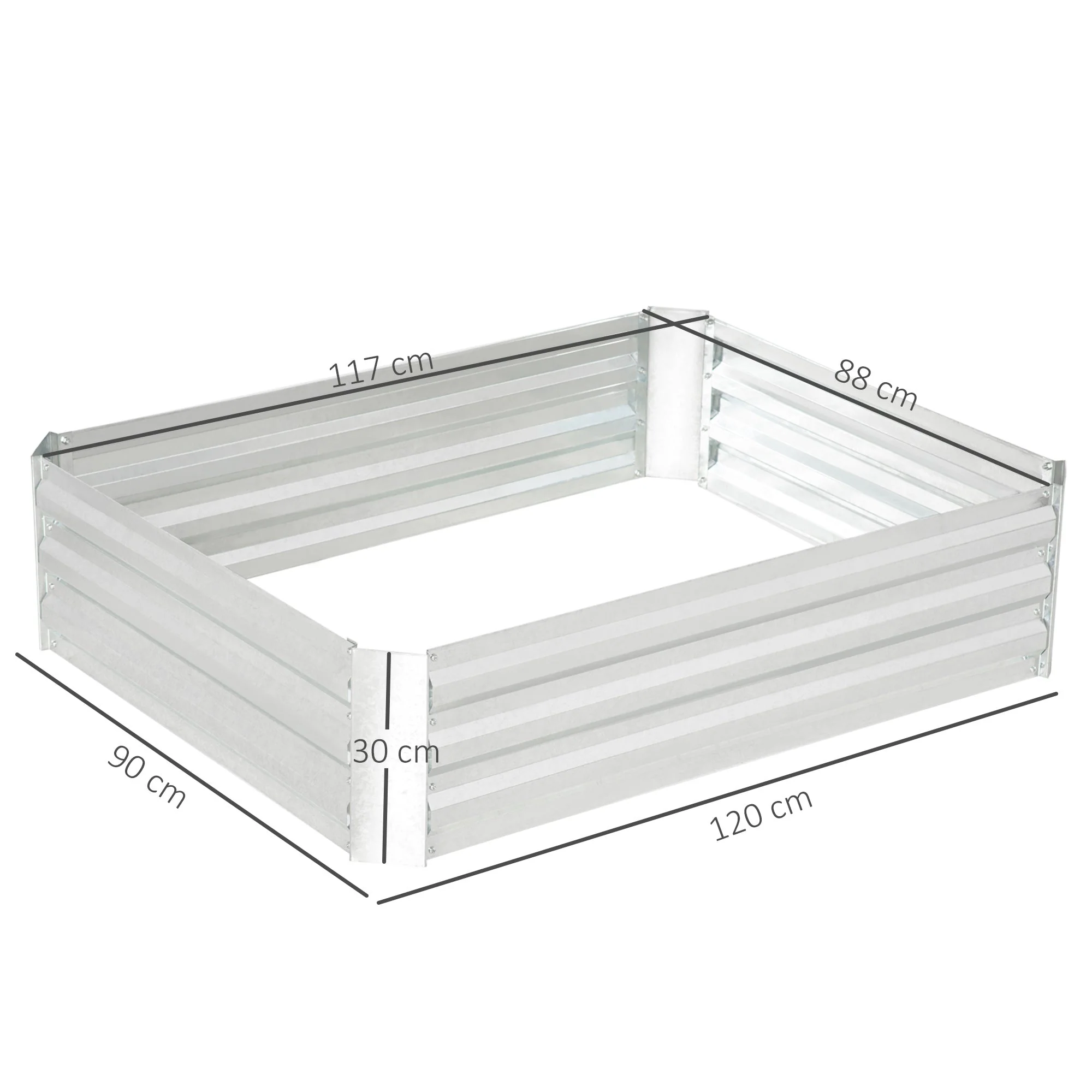 Raised Bed Galvanized Steel Planter, Silver - Image 3