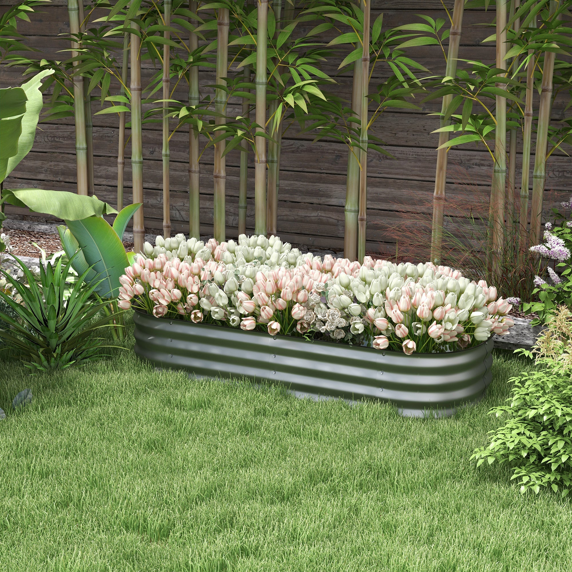 Raised Bed Metal Planter 150 x 62 x 30 cm Vegetable Flower Box Silver - Image 2