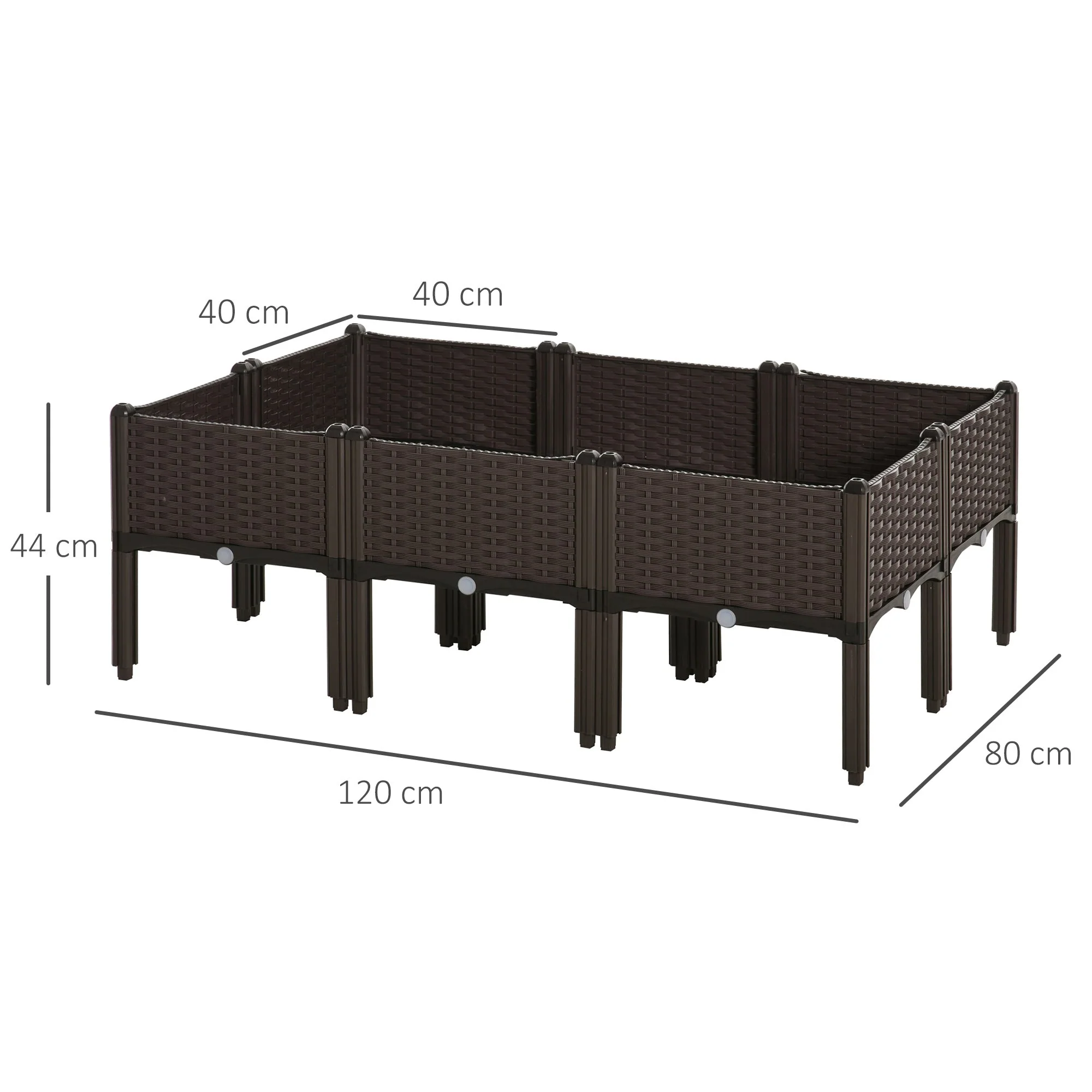 Raised Bed Planter 6-Piece Rattan Look with Drainage Holes Brown - Image 3