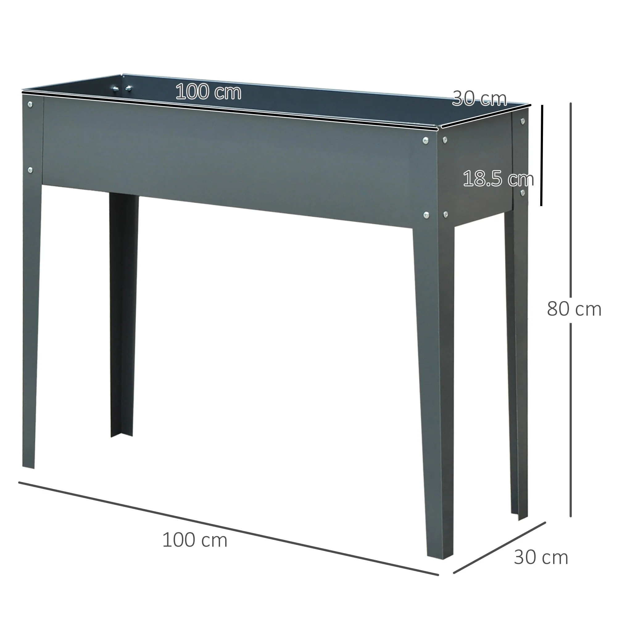 Raised Bed Planter, Herb, Drainage, 100x30x80cm, Metal - Image 3