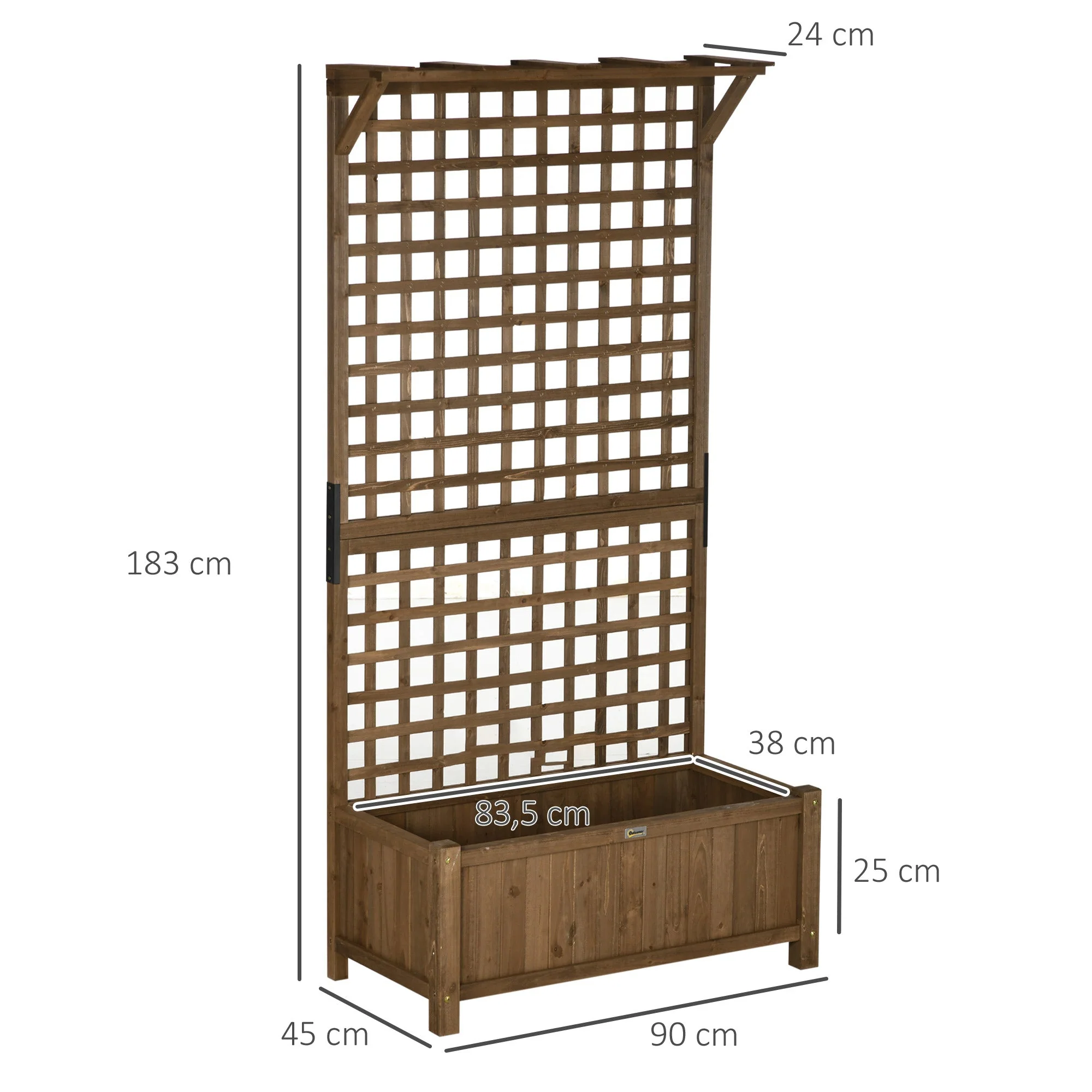 Raised Bed Planter with Drainage Holes and Trellis, Brown Wood - Image 3